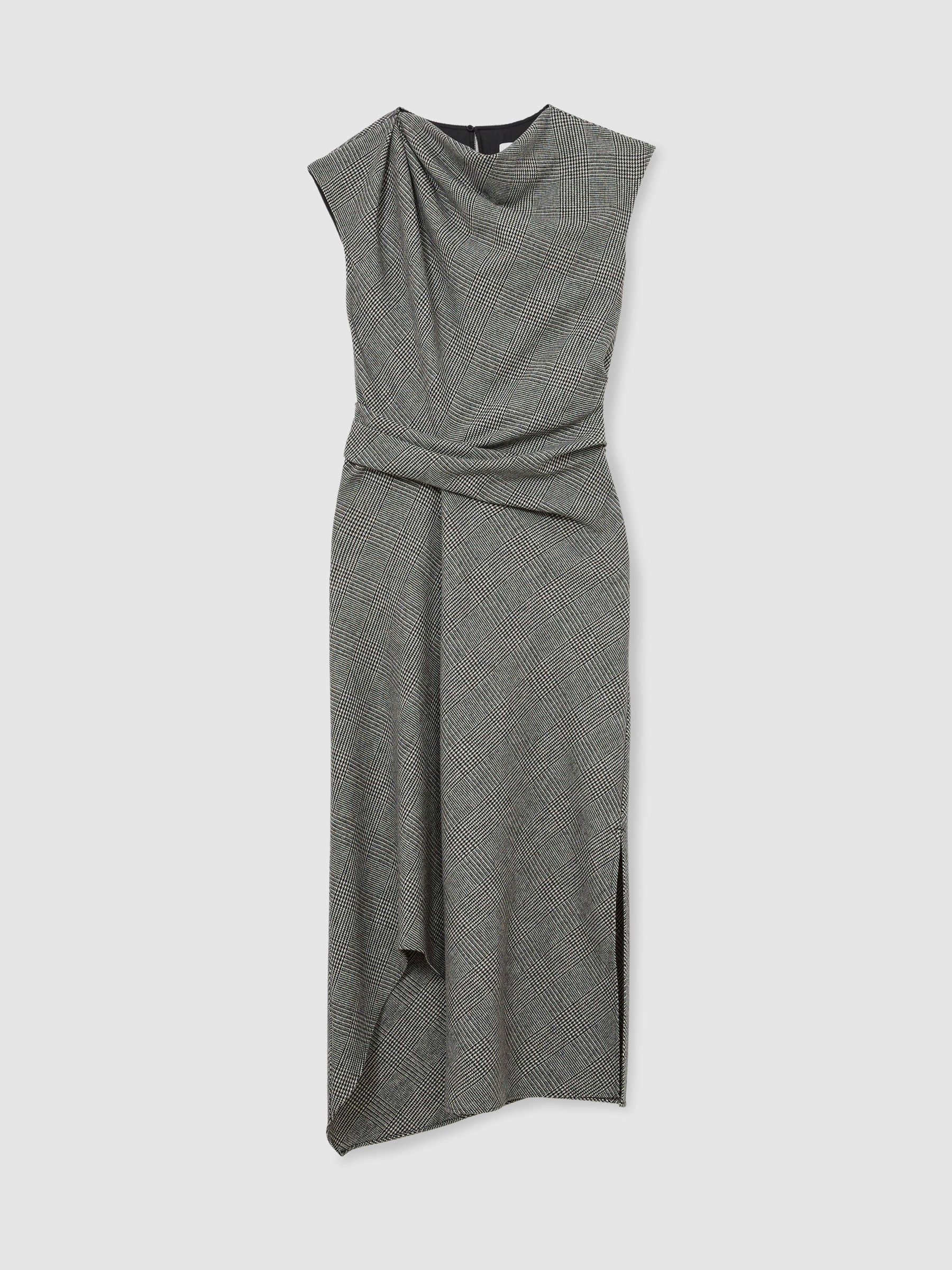 Wool-Blend Check Tailored Midi Dress in Grey - Image 2 of 7
