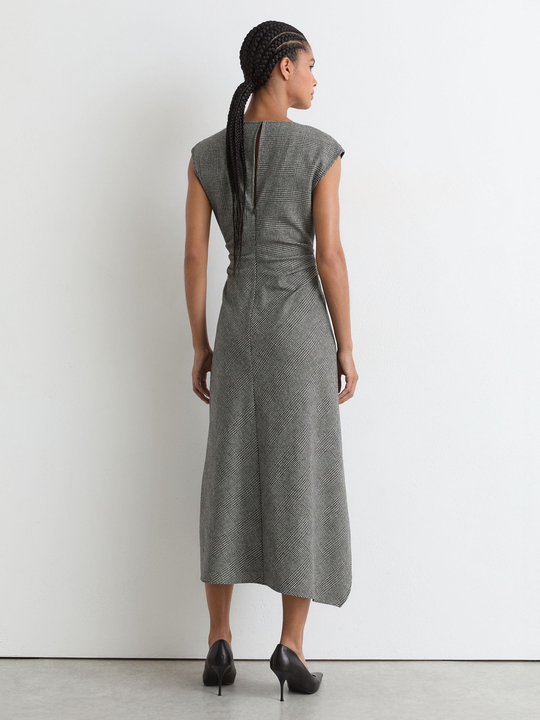Wool-Blend Check Tailored Midi Dress in Grey - Image 5 of 7