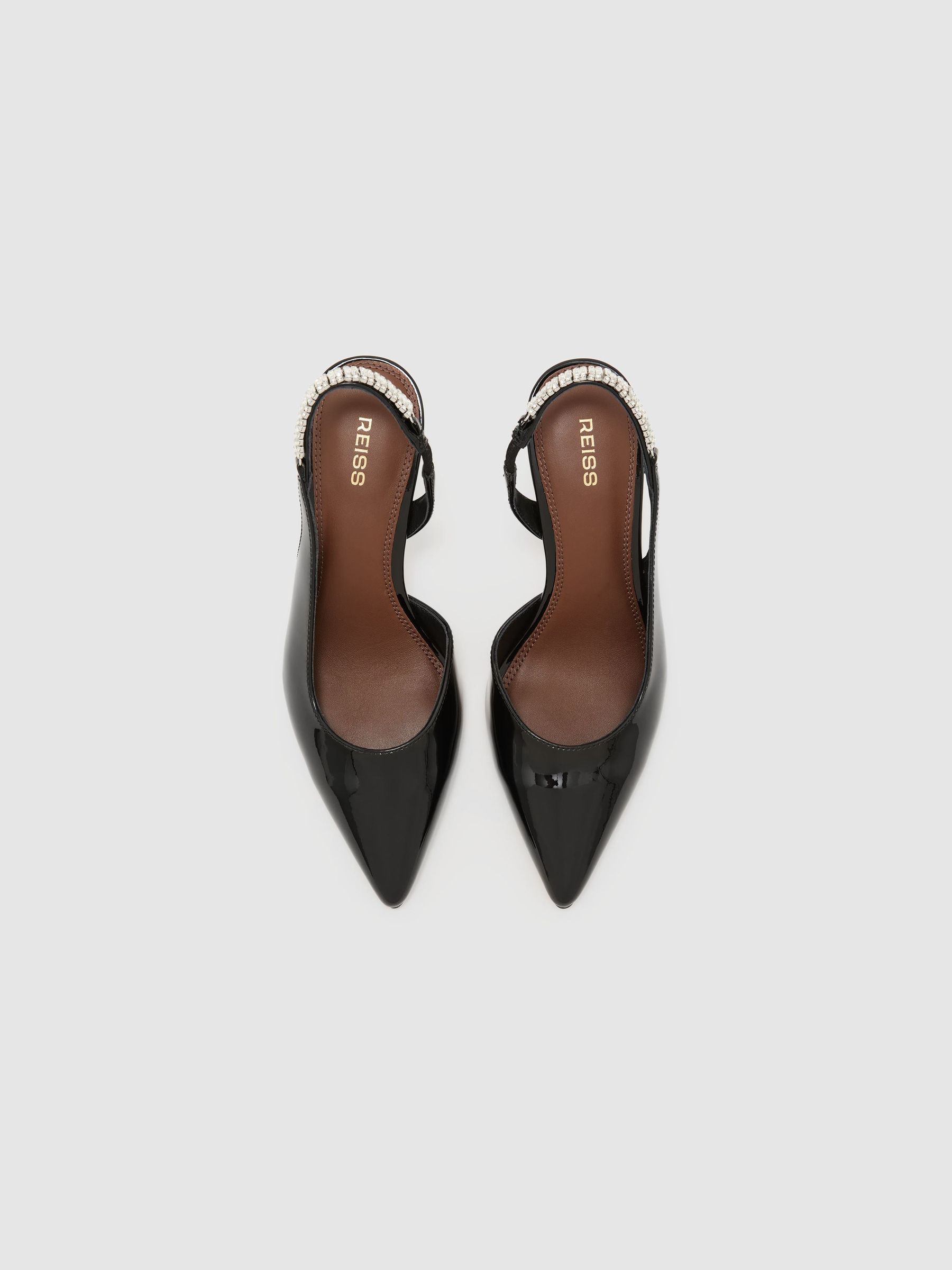 Patent Leather Crystal-Slingback Court Shoes in Black - صورة 2 من 4