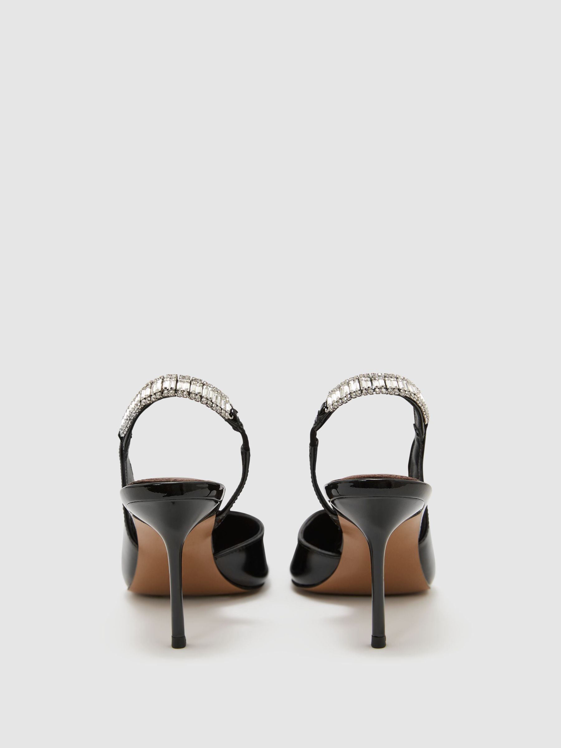 Patent Leather Crystal-Slingback Court Shoes in Black - Image 6 of 7