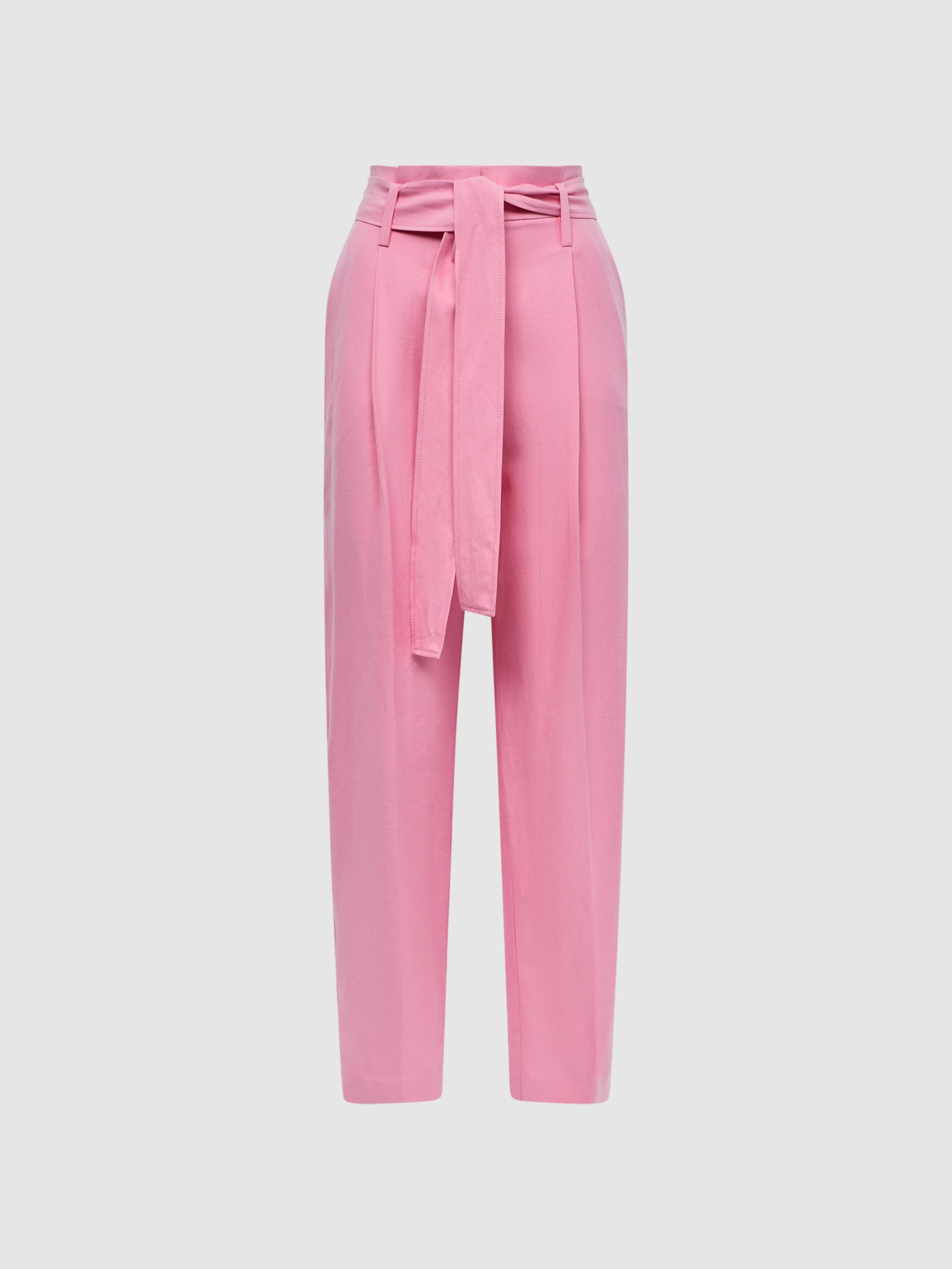 High Rise Belted Tapered Trousers in Pink - Image 2 of 6