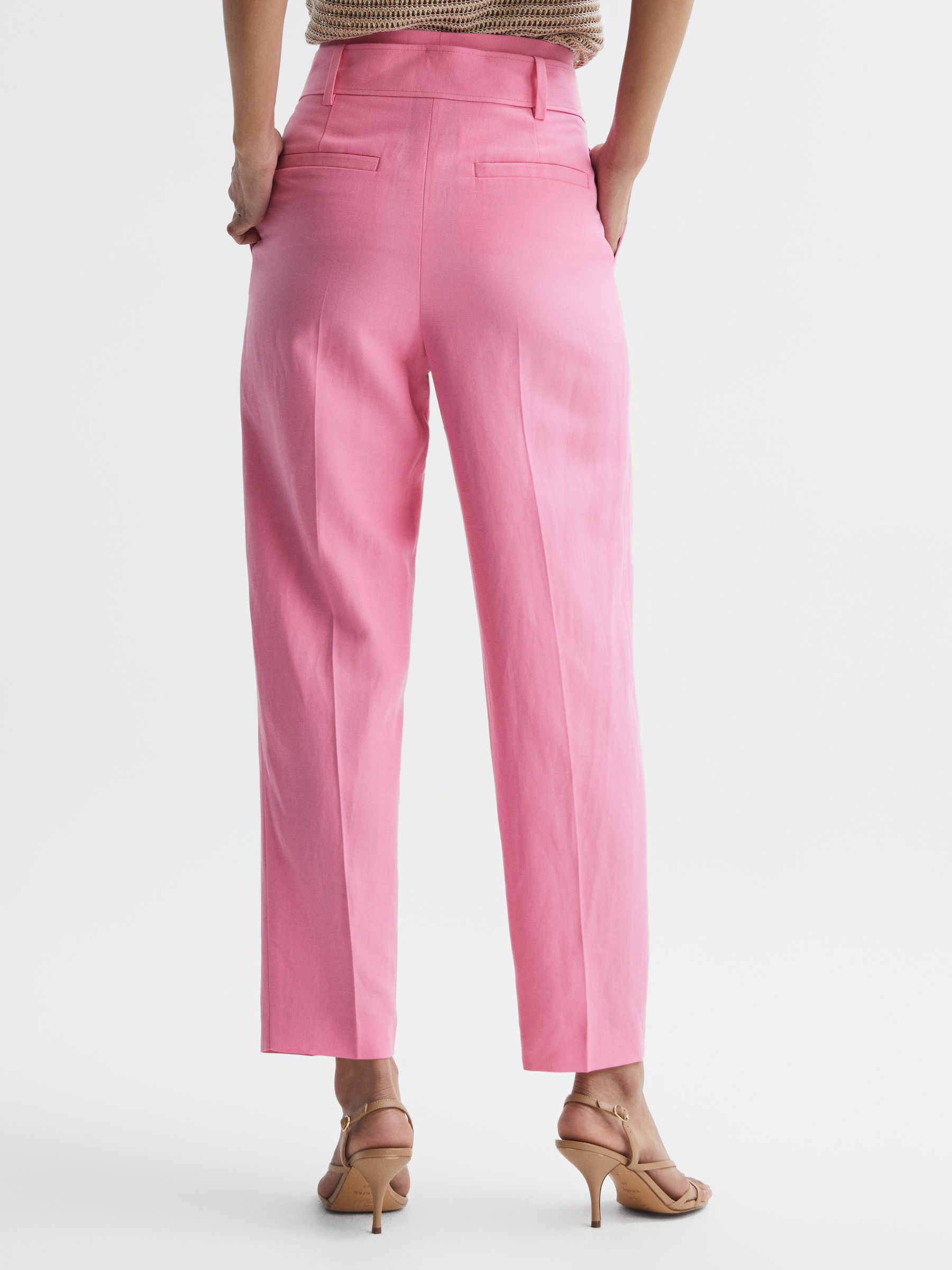 High Rise Belted Tapered Trousers in Pink - Image 5 of 6