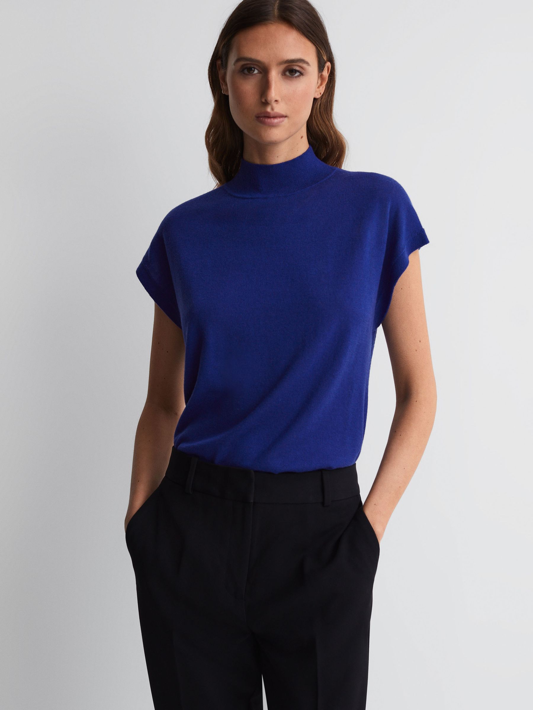 Wool Funnel Neck Sleeveless Jumper in Blue - Image 1 of 5