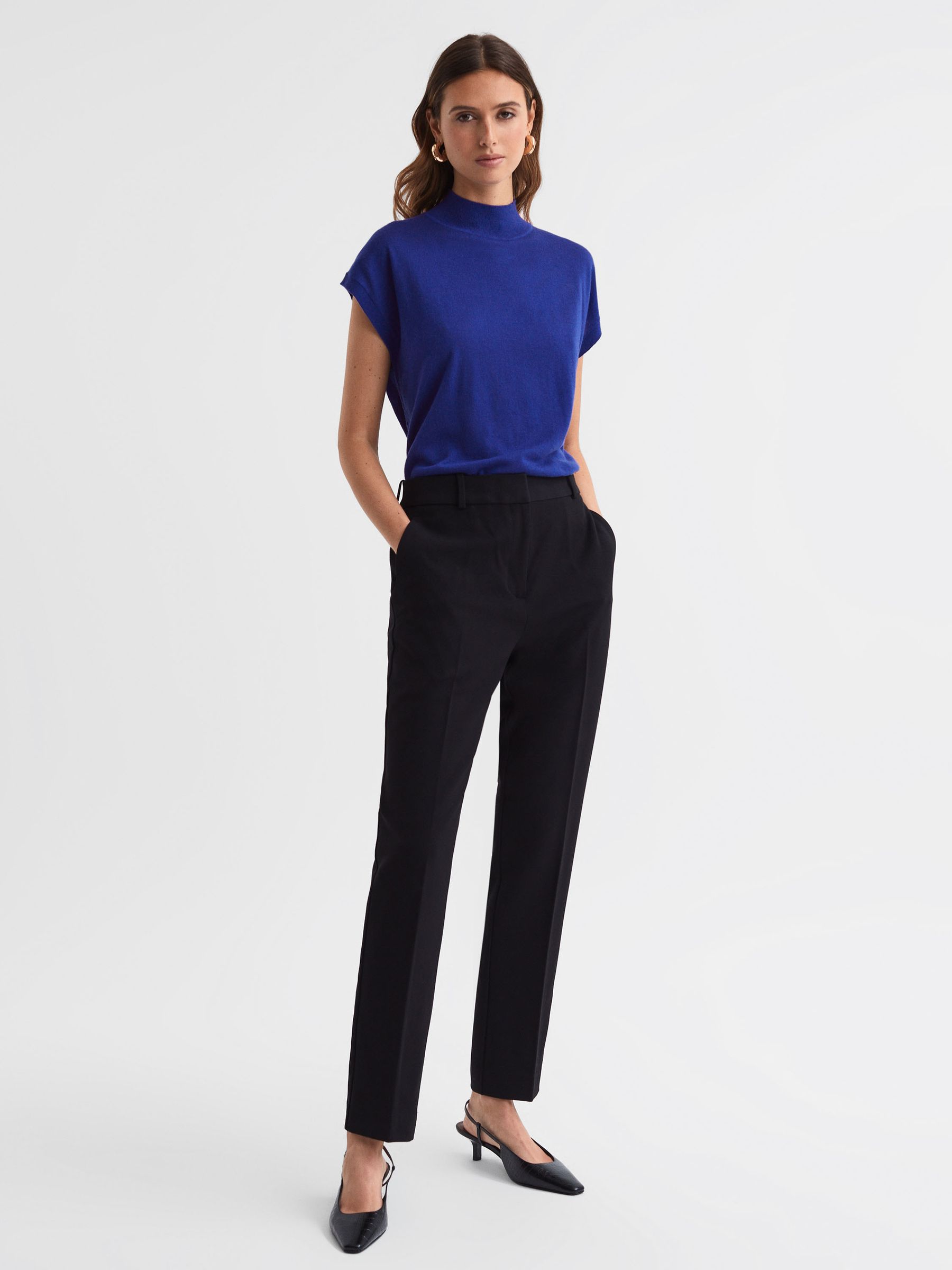 Wool Funnel Neck Sleeveless Jumper in Blue - Image 3 of 5