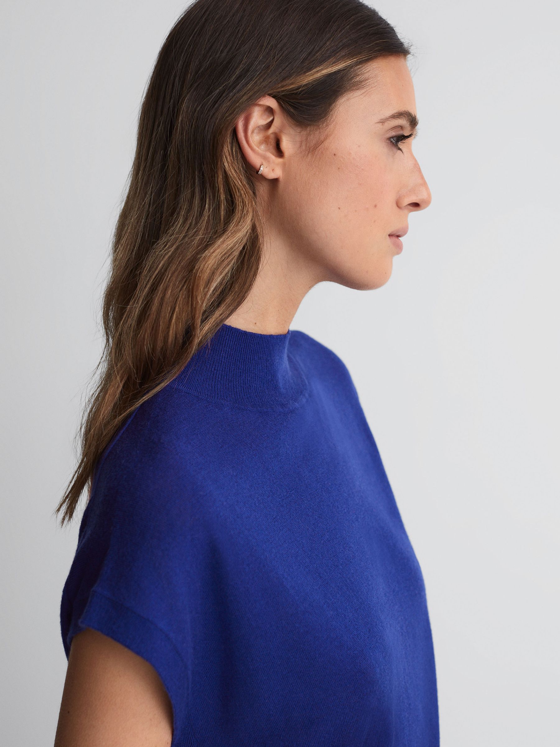 Wool Funnel Neck Sleeveless Jumper in Blue - Image 4 of 5