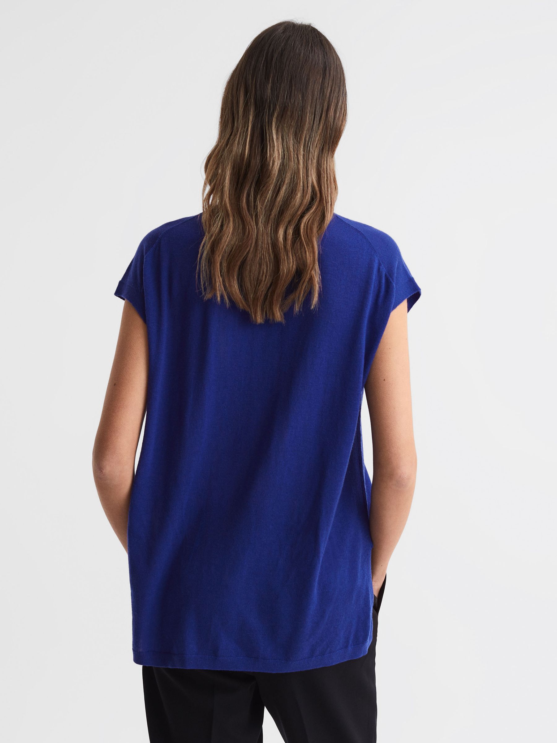 Wool Funnel Neck Sleeveless Jumper in Blue - Image 5 of 5