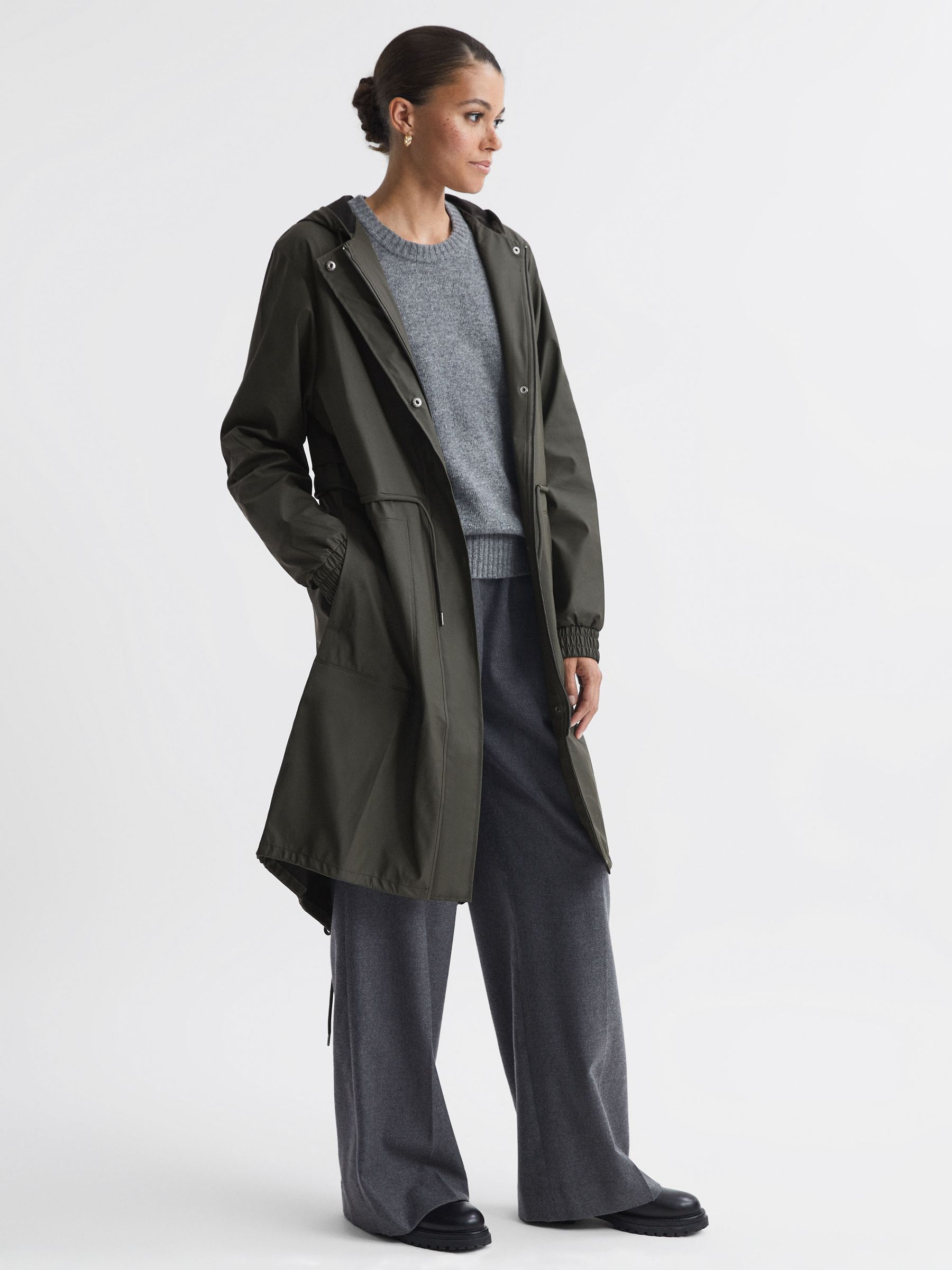 Rains String Parka in Green - Image 1 of 7