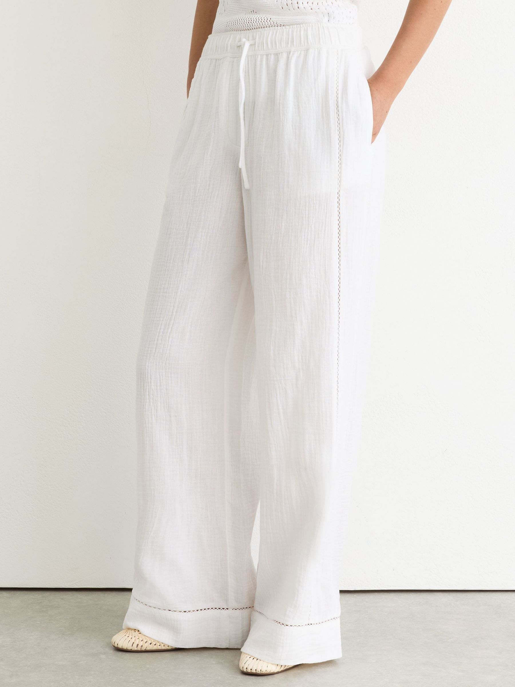 Petite Cotton Cheesecloth Wide-Leg Trousers in White - Image 4 of 8