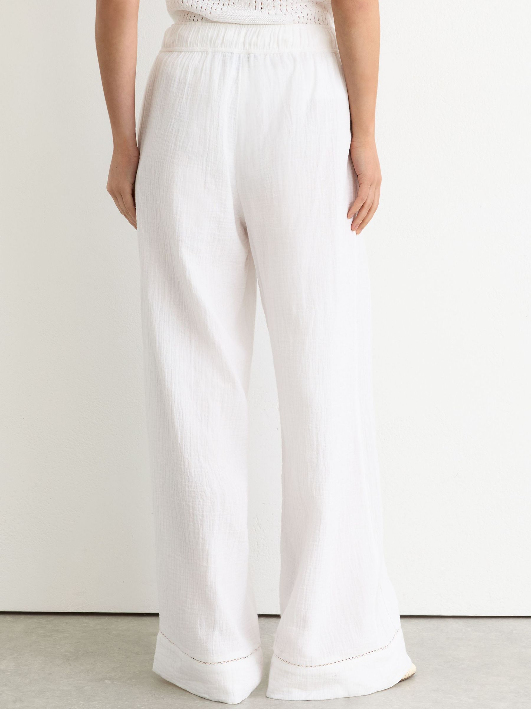 Petite Cotton Cheesecloth Wide-Leg Trousers in White - Image 6 of 8