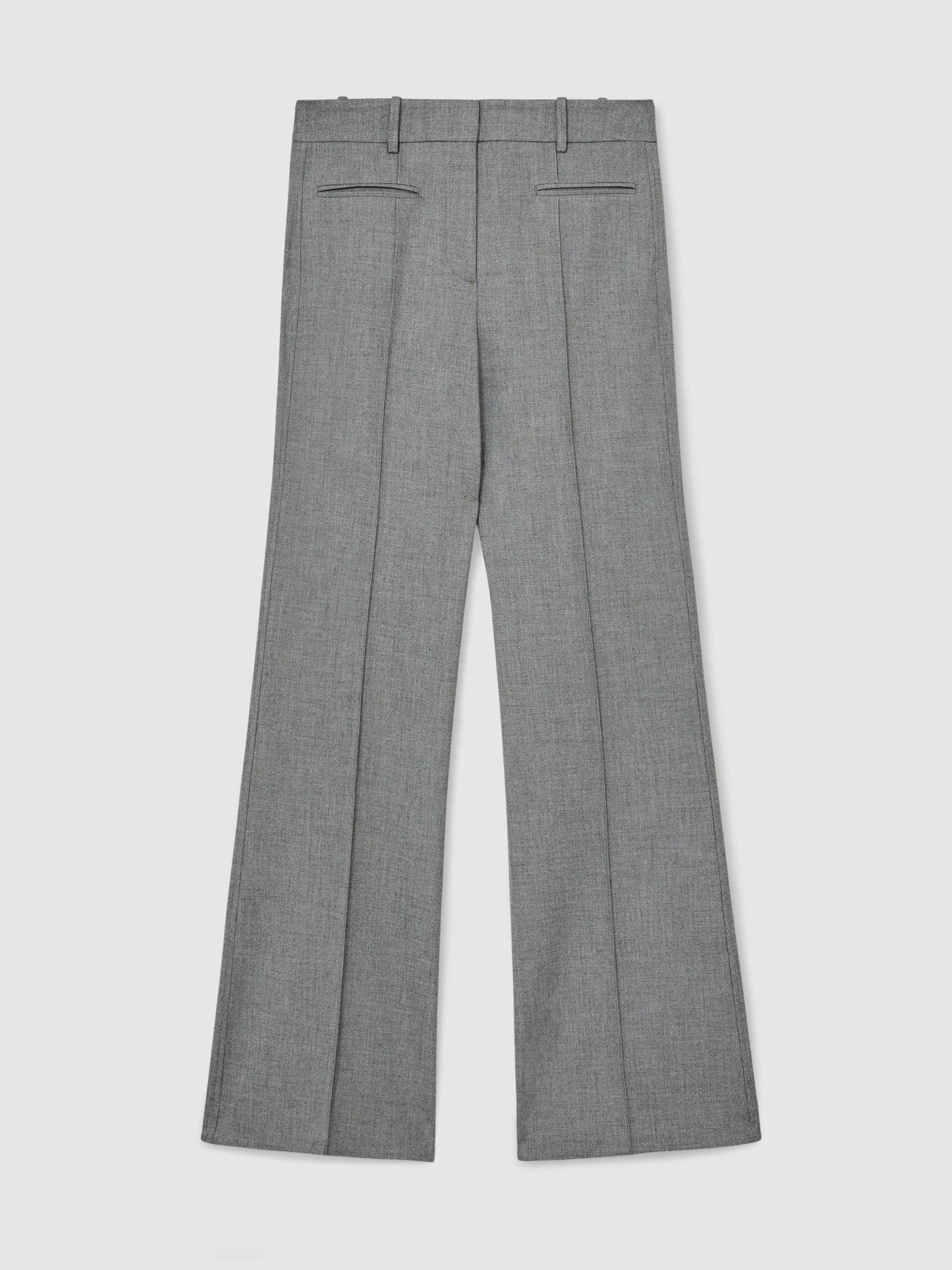 Woven Pintuck-Detail Flared Trousers in Grey - Image 2 of 8