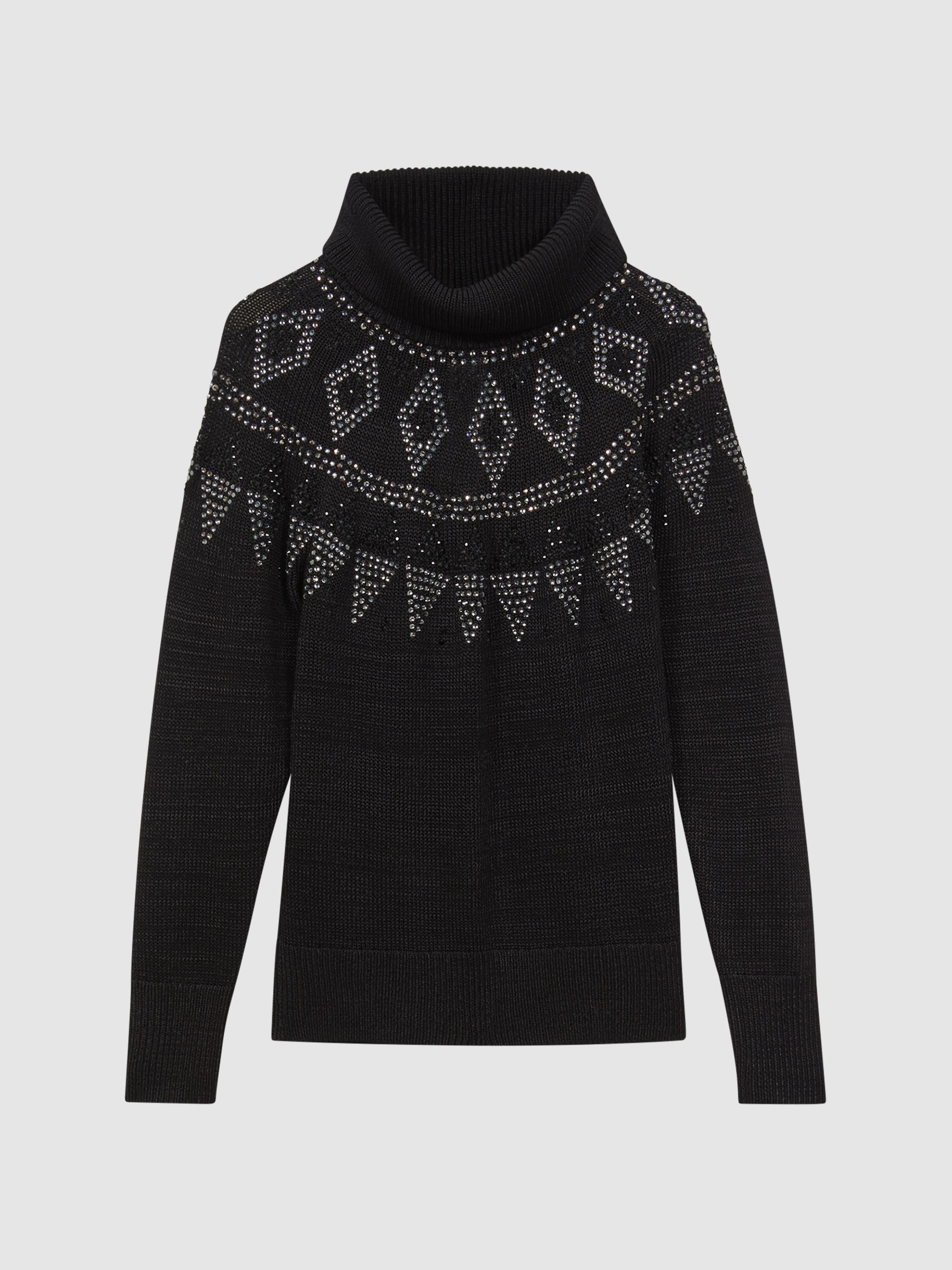 Reiss Embellished Fairisle Pattern Removable Roll Neck