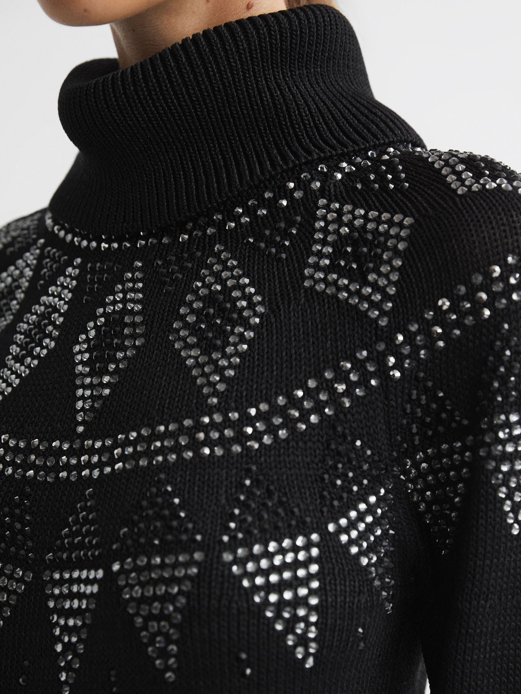 Embellished Fairisle Pattern Removable Roll Neck Jumper in Black - Image 5 of 6