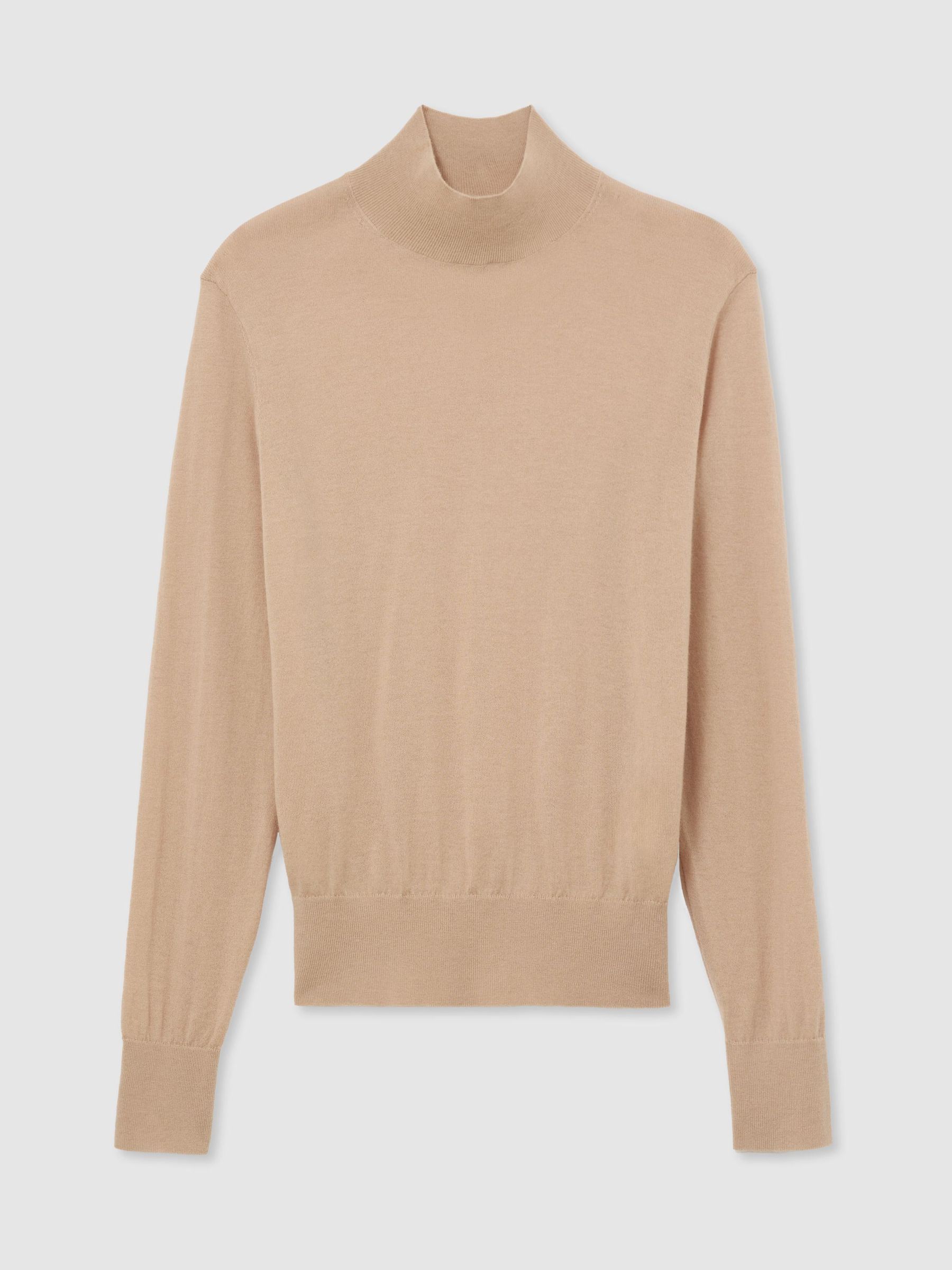 Ultra-Soft Merino Wool High-Neck Jumper in Camel - Image 2 of 6