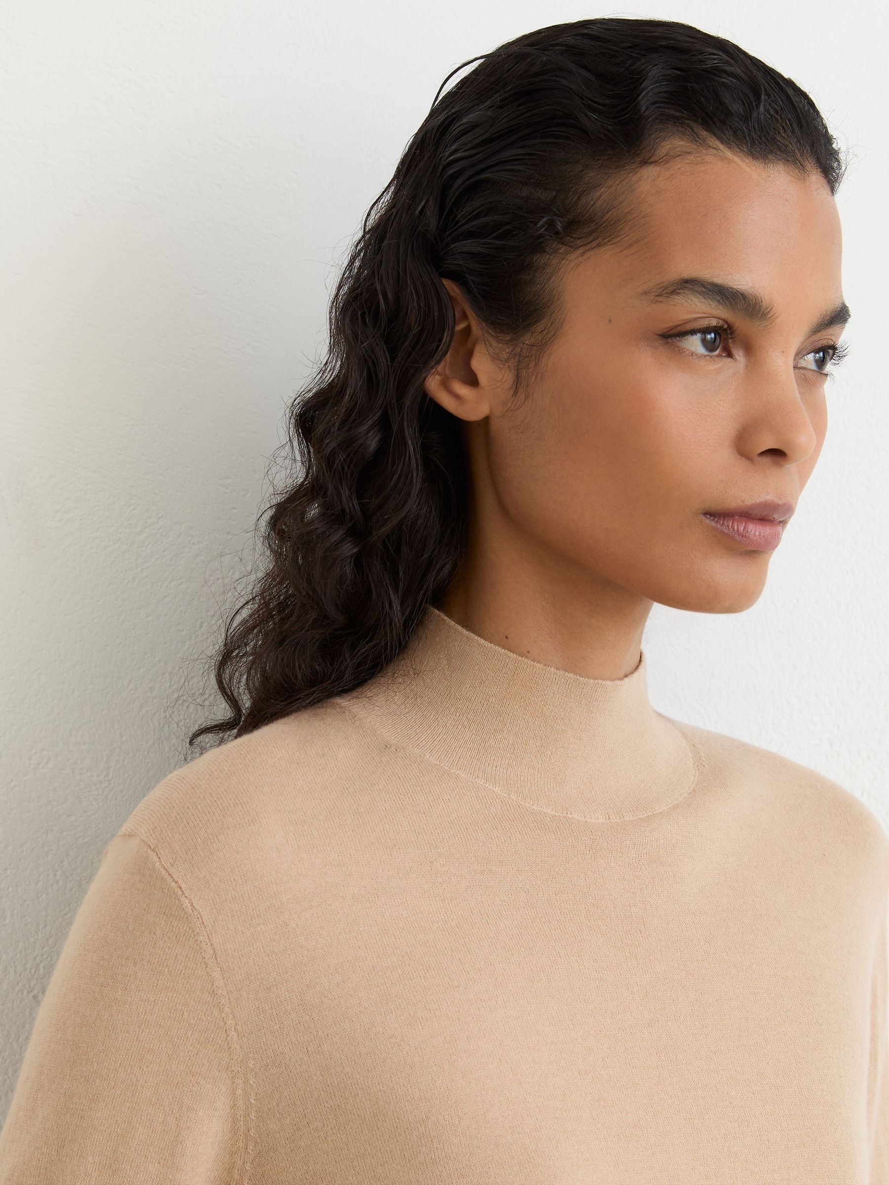 Ultra-Soft Merino Wool High-Neck Jumper in Camel - Image 3 of 6