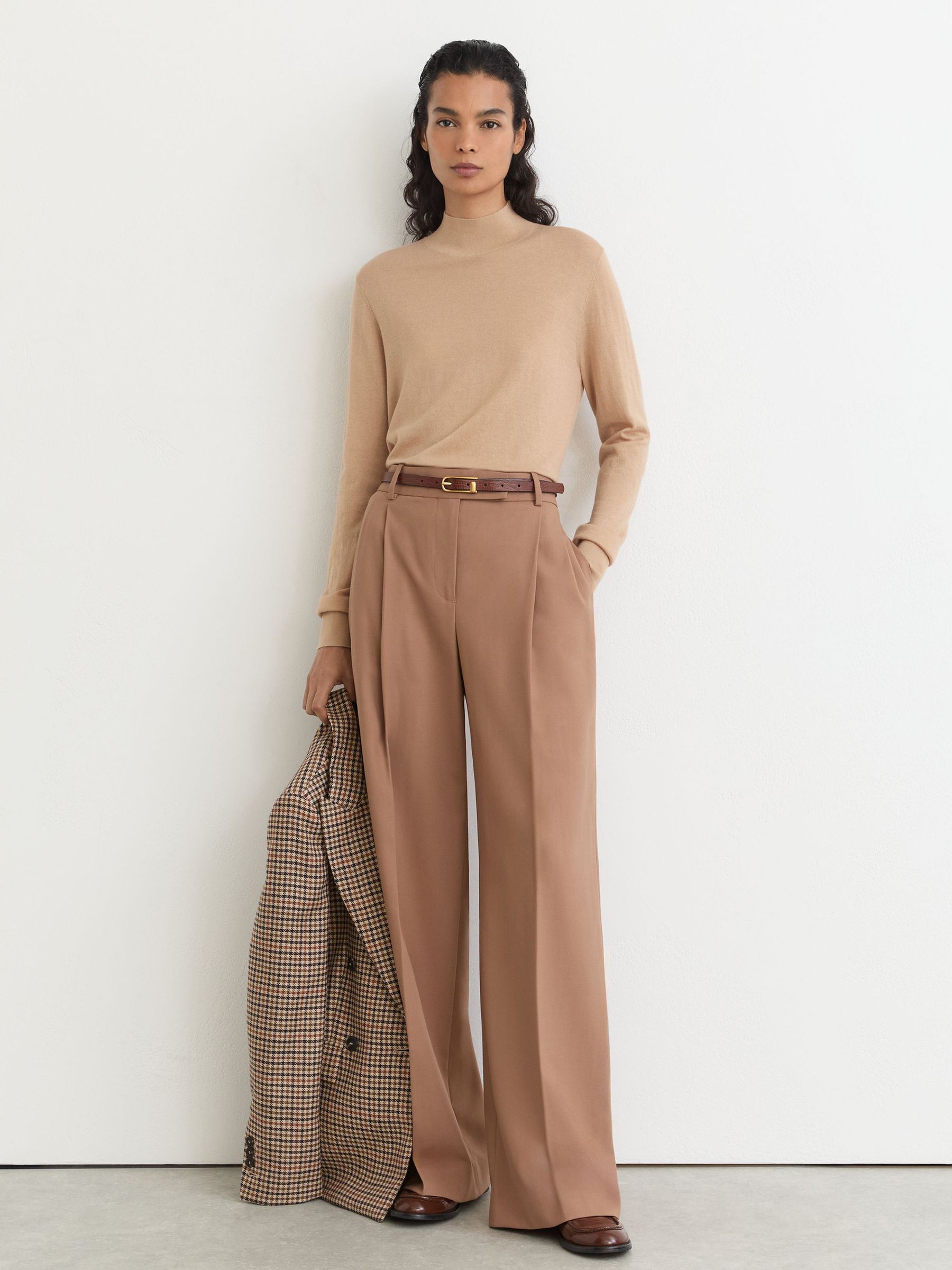 Ultra-Soft Merino Wool High-Neck Jumper in Camel - Image 4 of 6