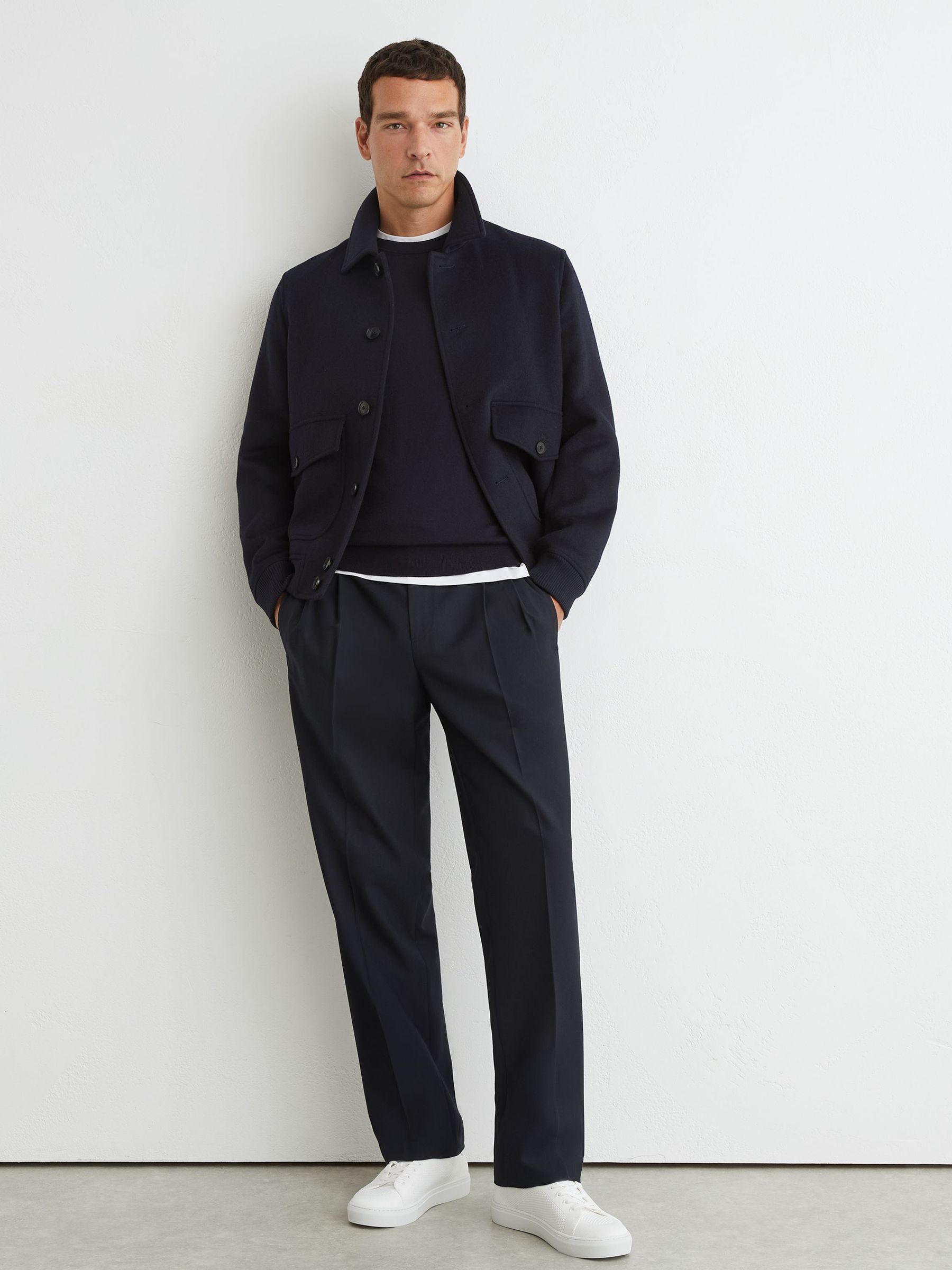 Relaxed Twill Drawstring Trousers in Navy - Billede 1 af 6