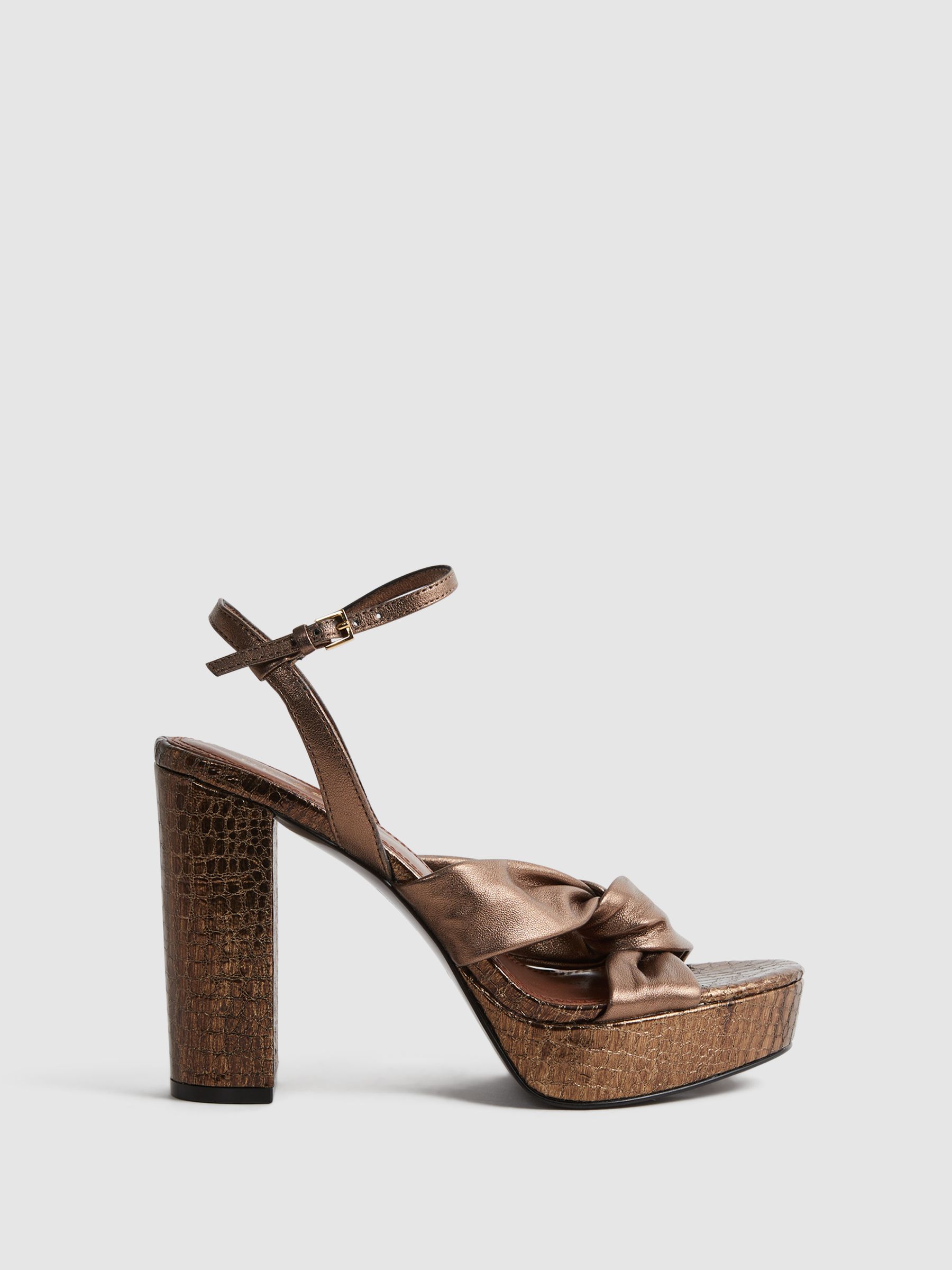 Metallic Leather Platform Heels in Bronze - Image 1 of 5