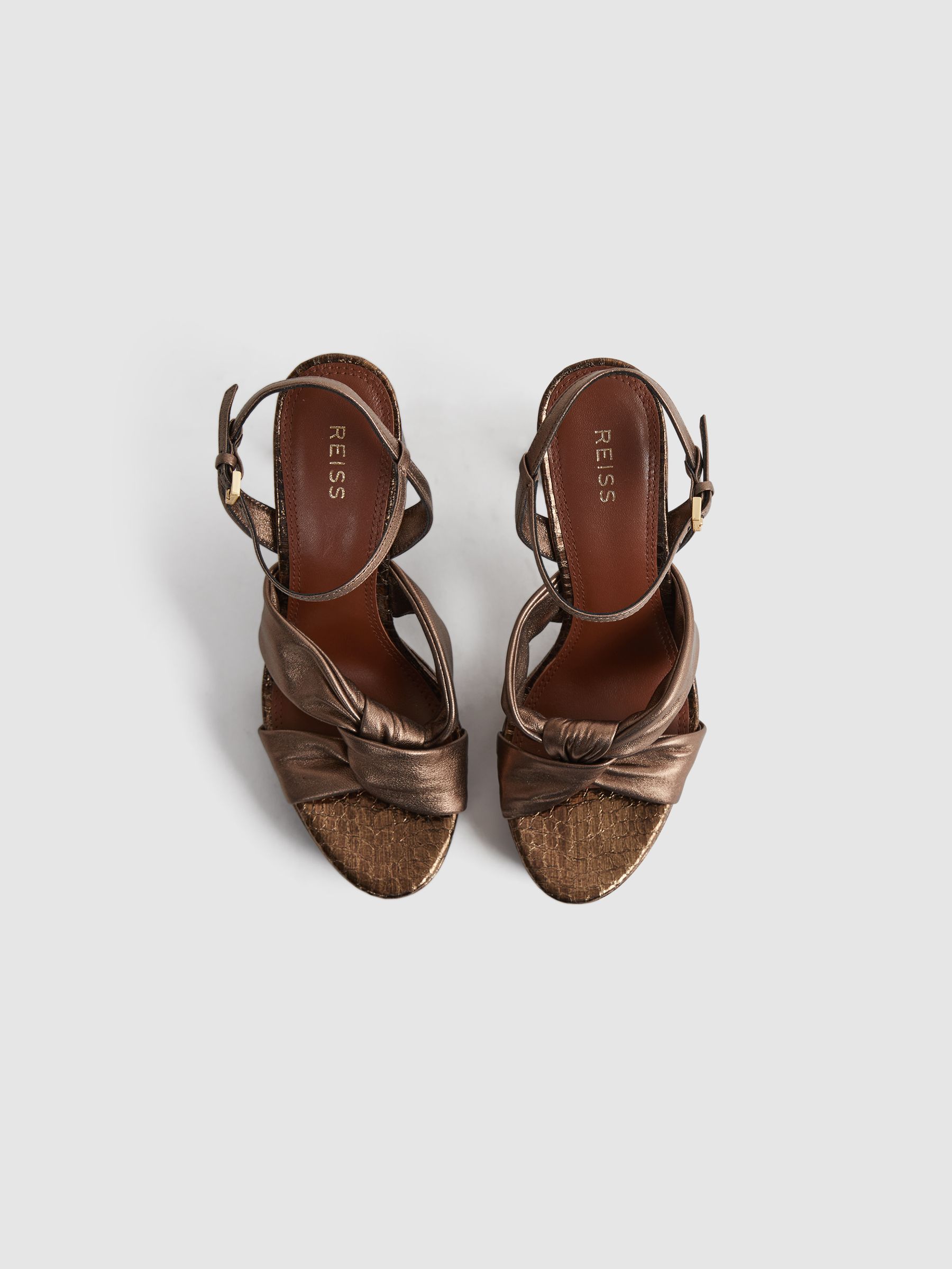 Metallic Leather Platform Heels in Bronze - Image 3 of 5