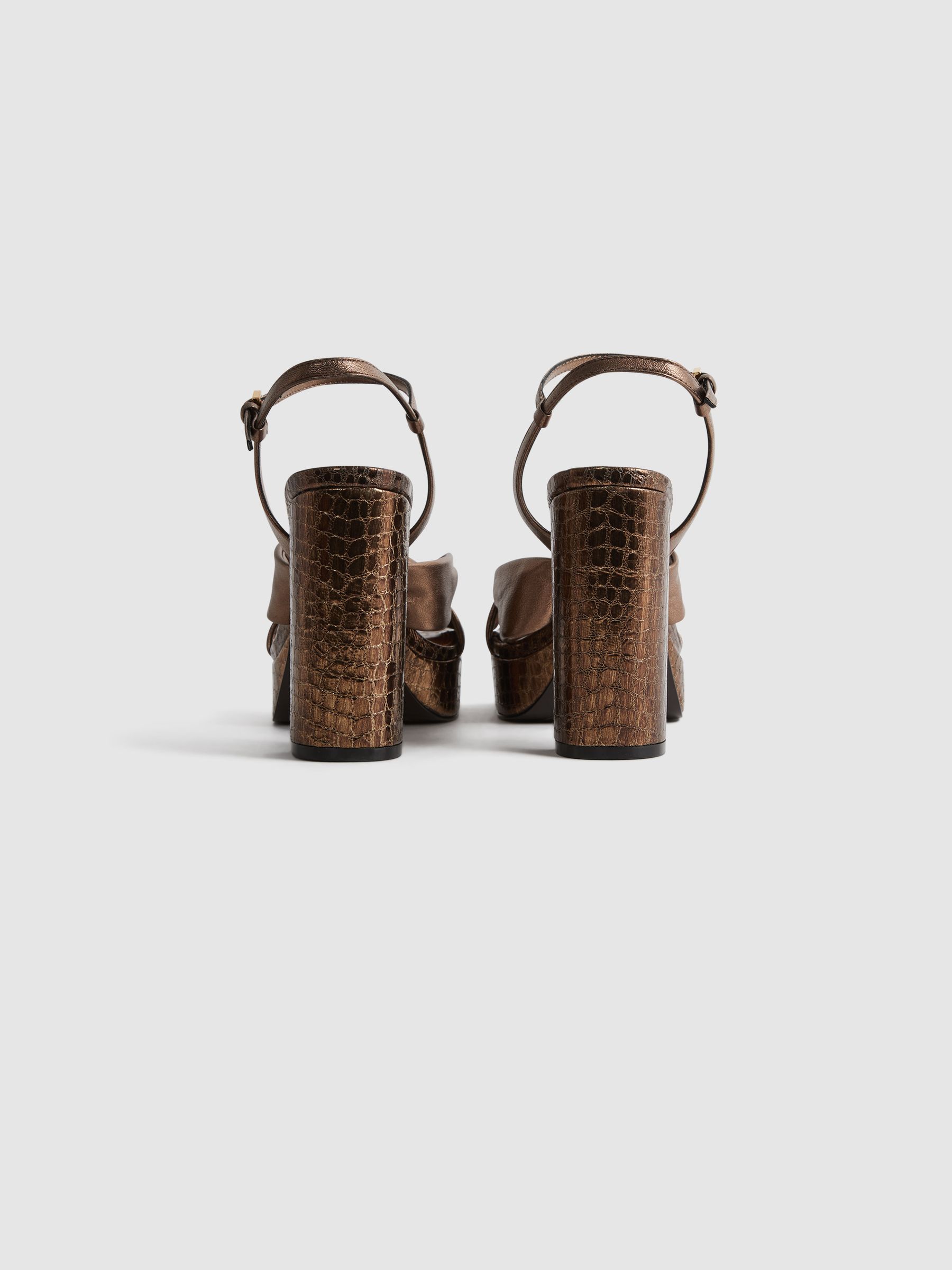 Metallic Leather Platform Heels in Bronze - Image 4 of 5