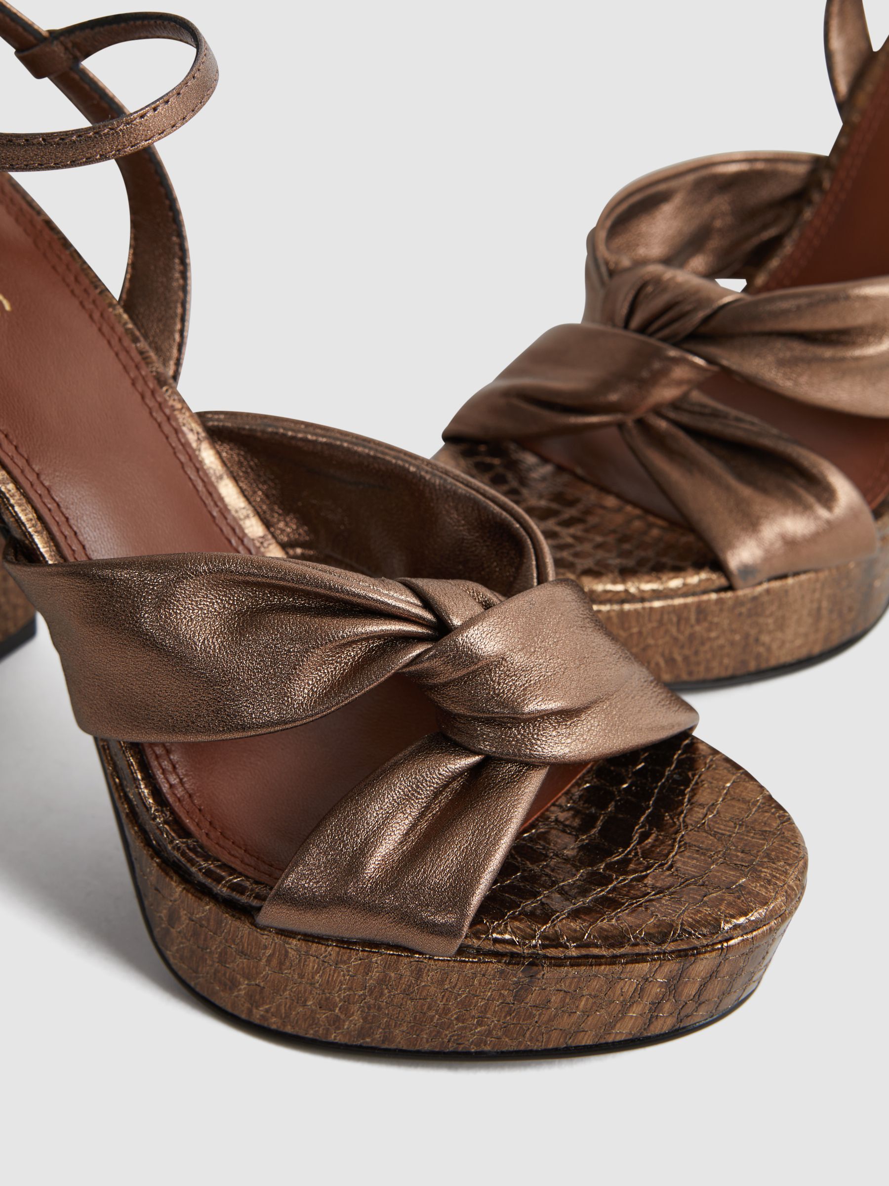 Metallic Leather Platform Heels in Bronze - Image 5 of 5