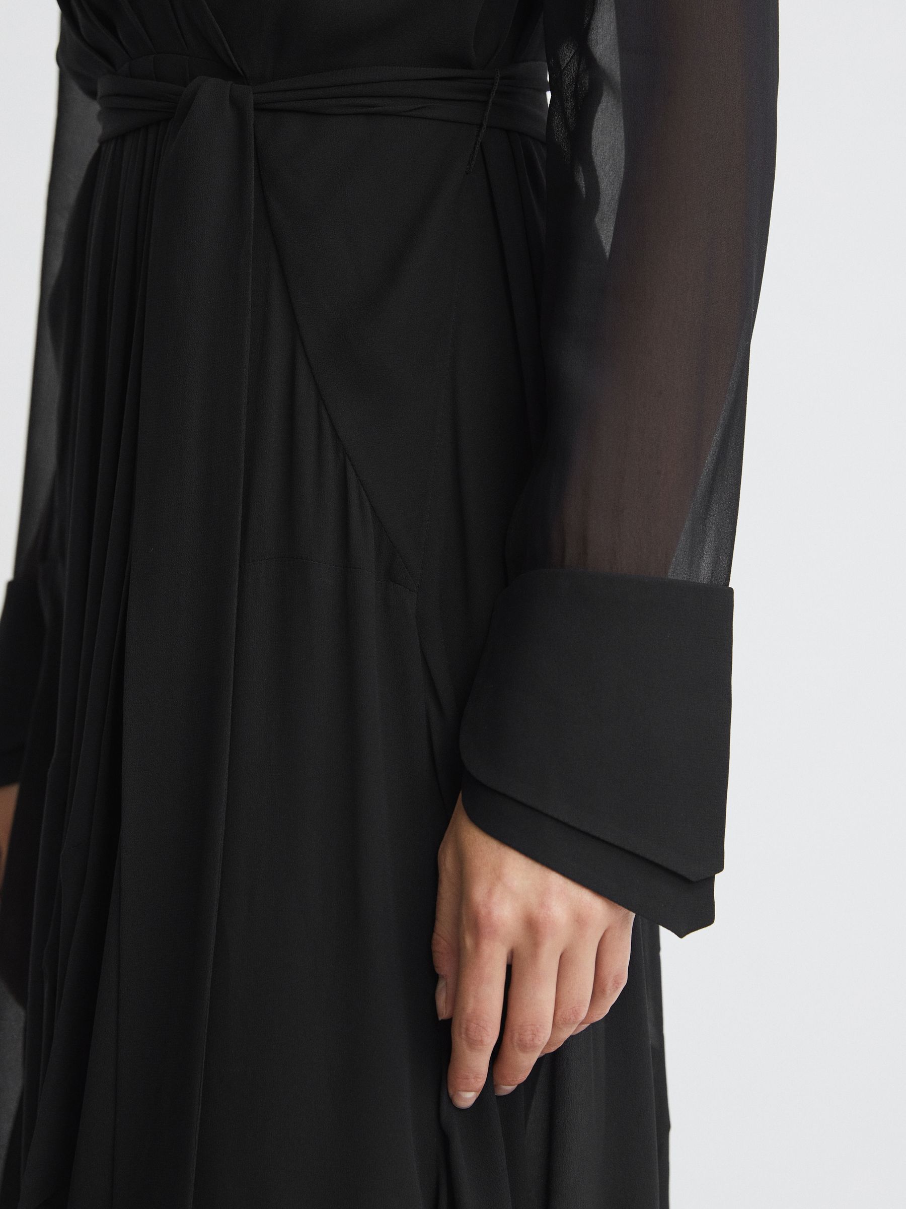 Belted Ruffle Midi Dress in Black - Image 4 of 5