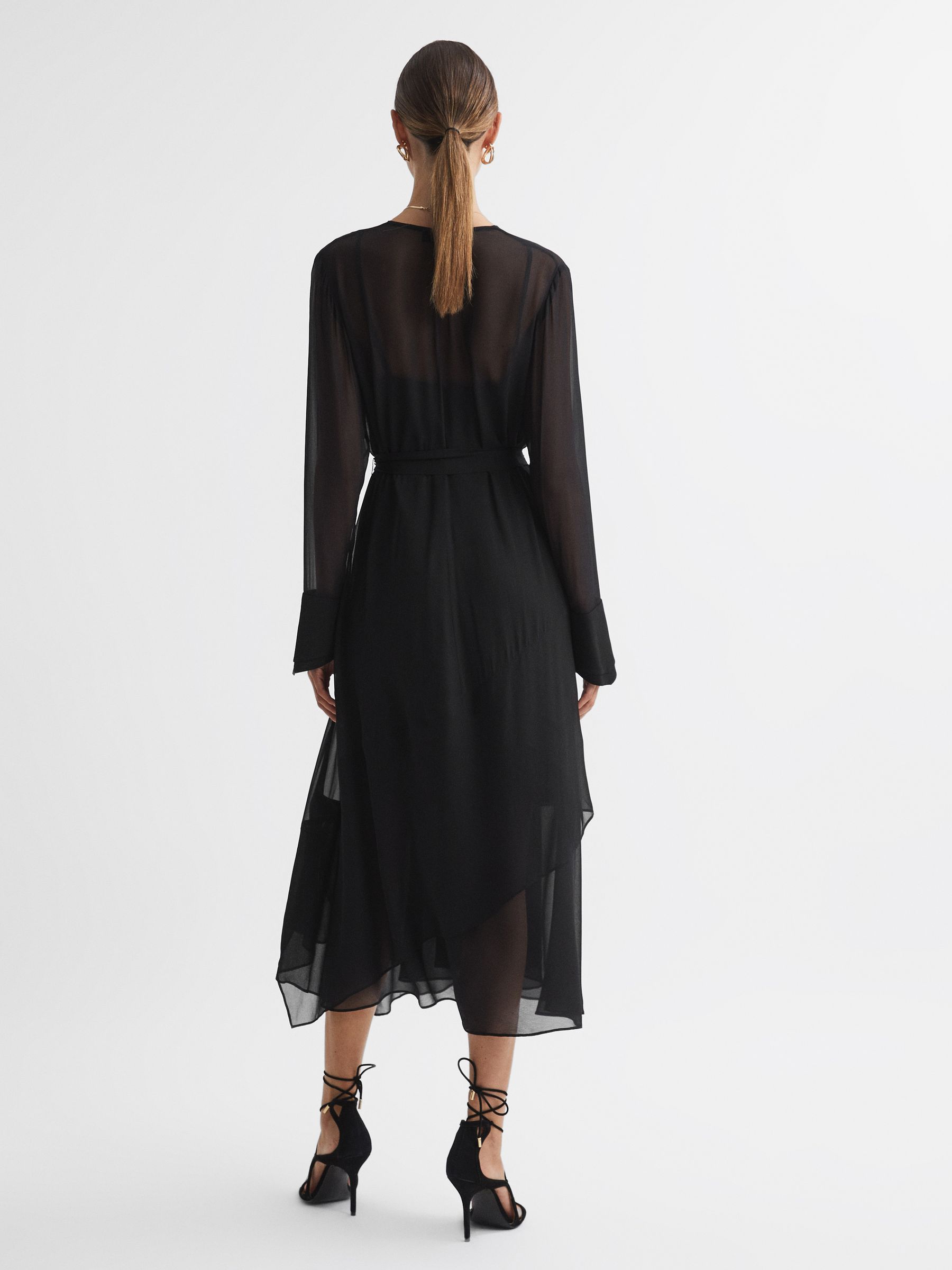 Belted Ruffle Midi Dress in Black - Image 5 of 5