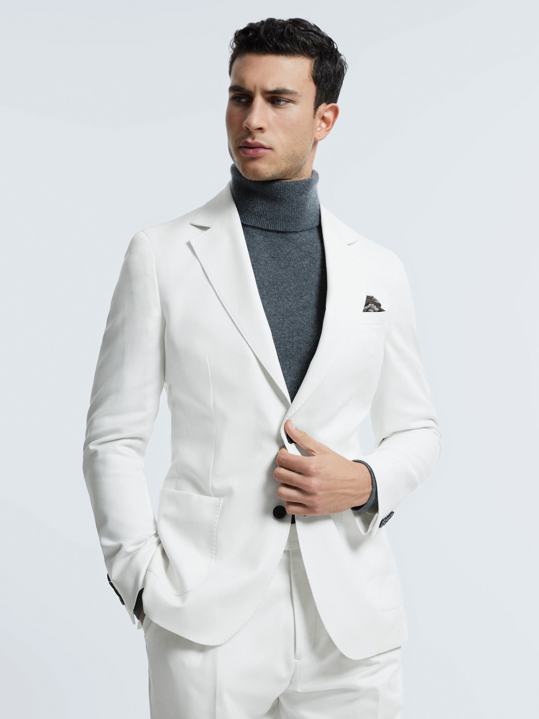 Atelier Sea Island Cotton Slim Fit Single Breasted Blazer in White - Image 1 of 8