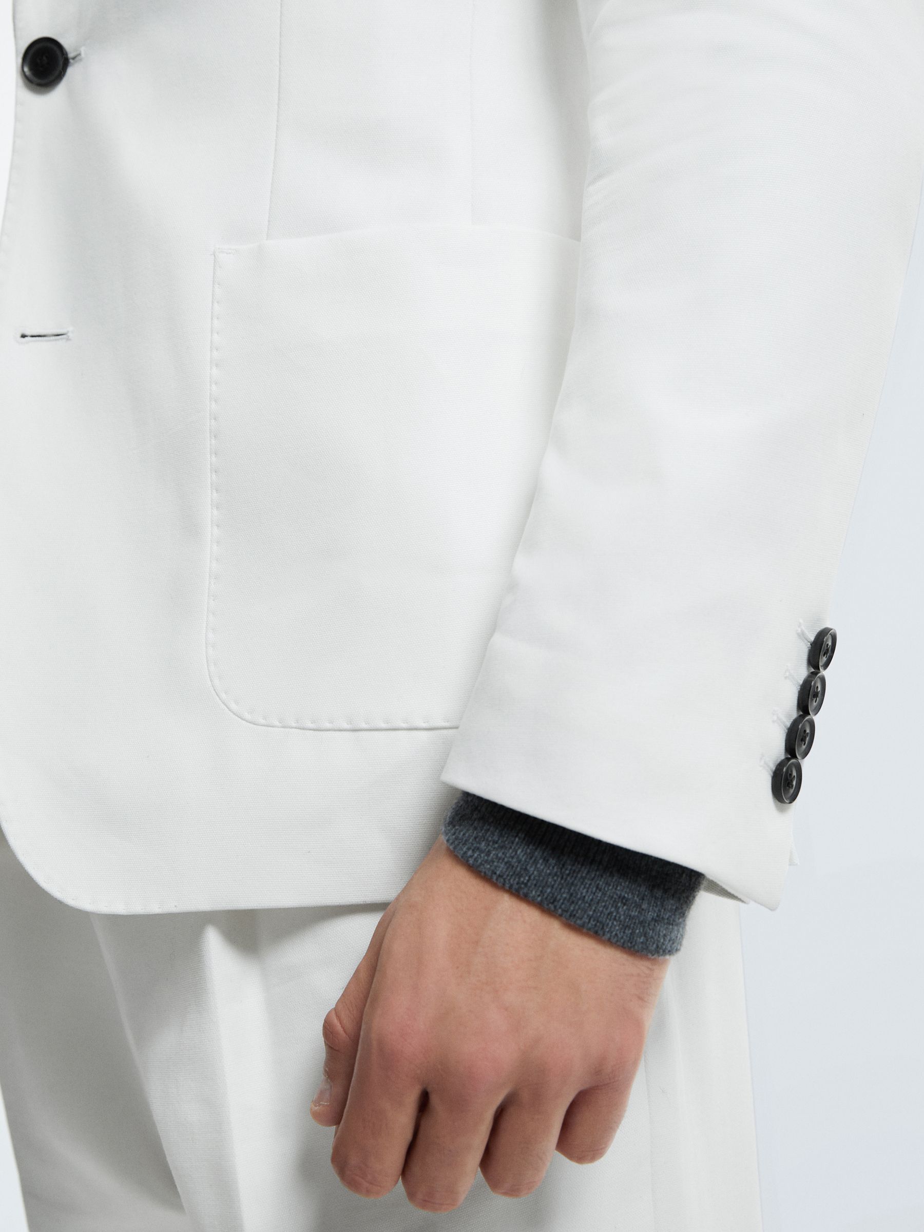 Atelier Sea Island Cotton Slim Fit Single Breasted Blazer in White - Image 6 of 8