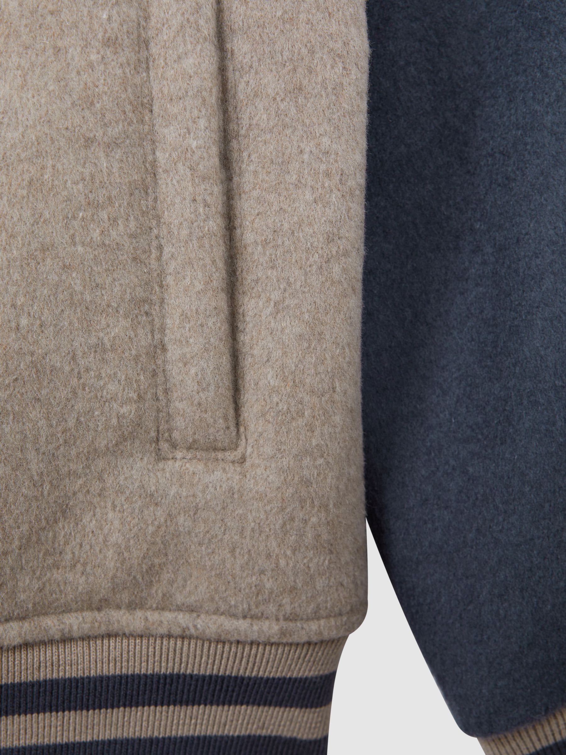 3-9 yrs Wool Blend Varsity Bomber Jacket in Stone/Airforce Blue - Image 7 of 7