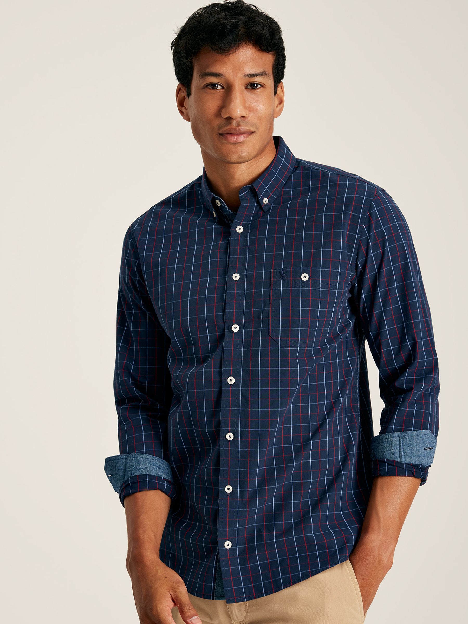 Abbott Navy Check Cotton Poplin Shirt - Image 1 of 6