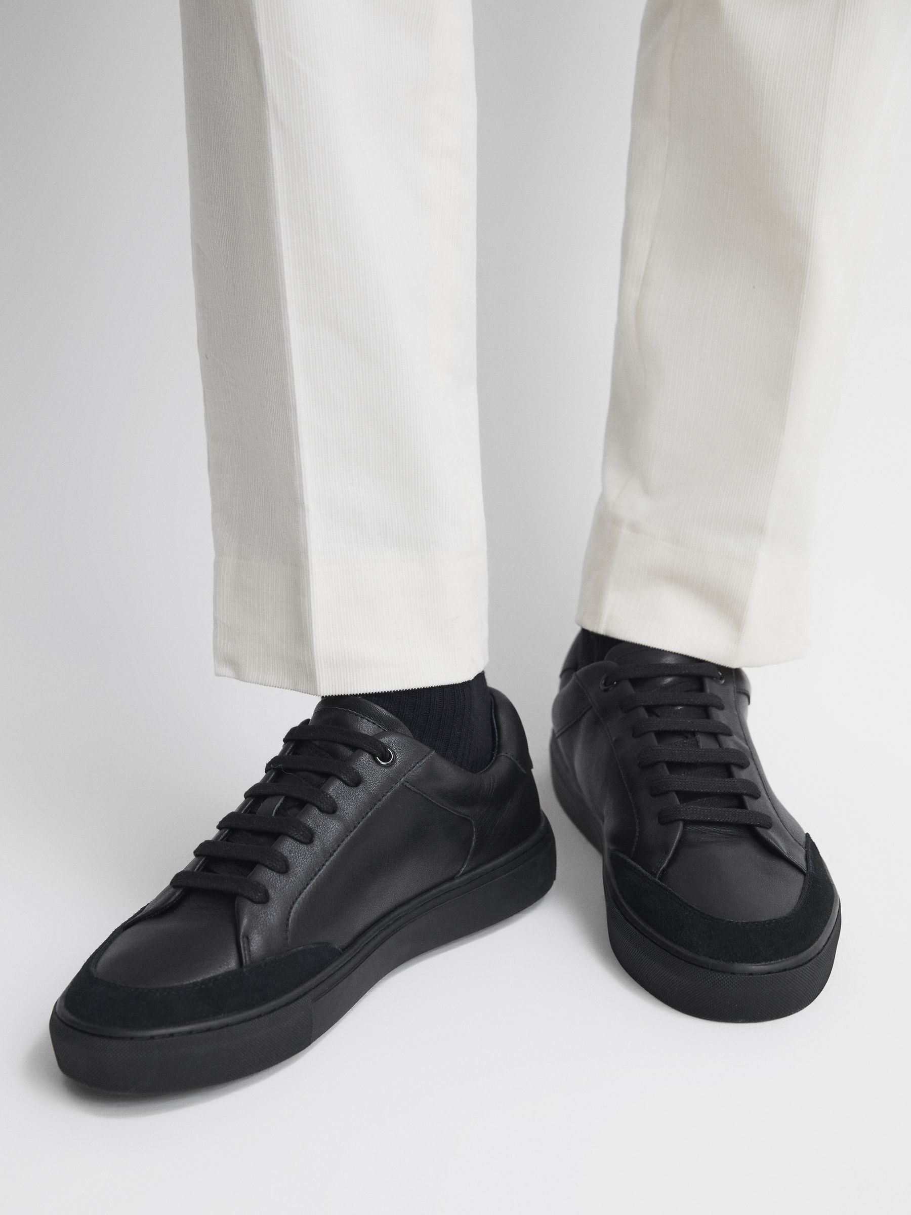 Leather Low Top Trainers in All Black - Image 2 of 5 Leather Low Top Trainers in All Black - Image 2 of 5