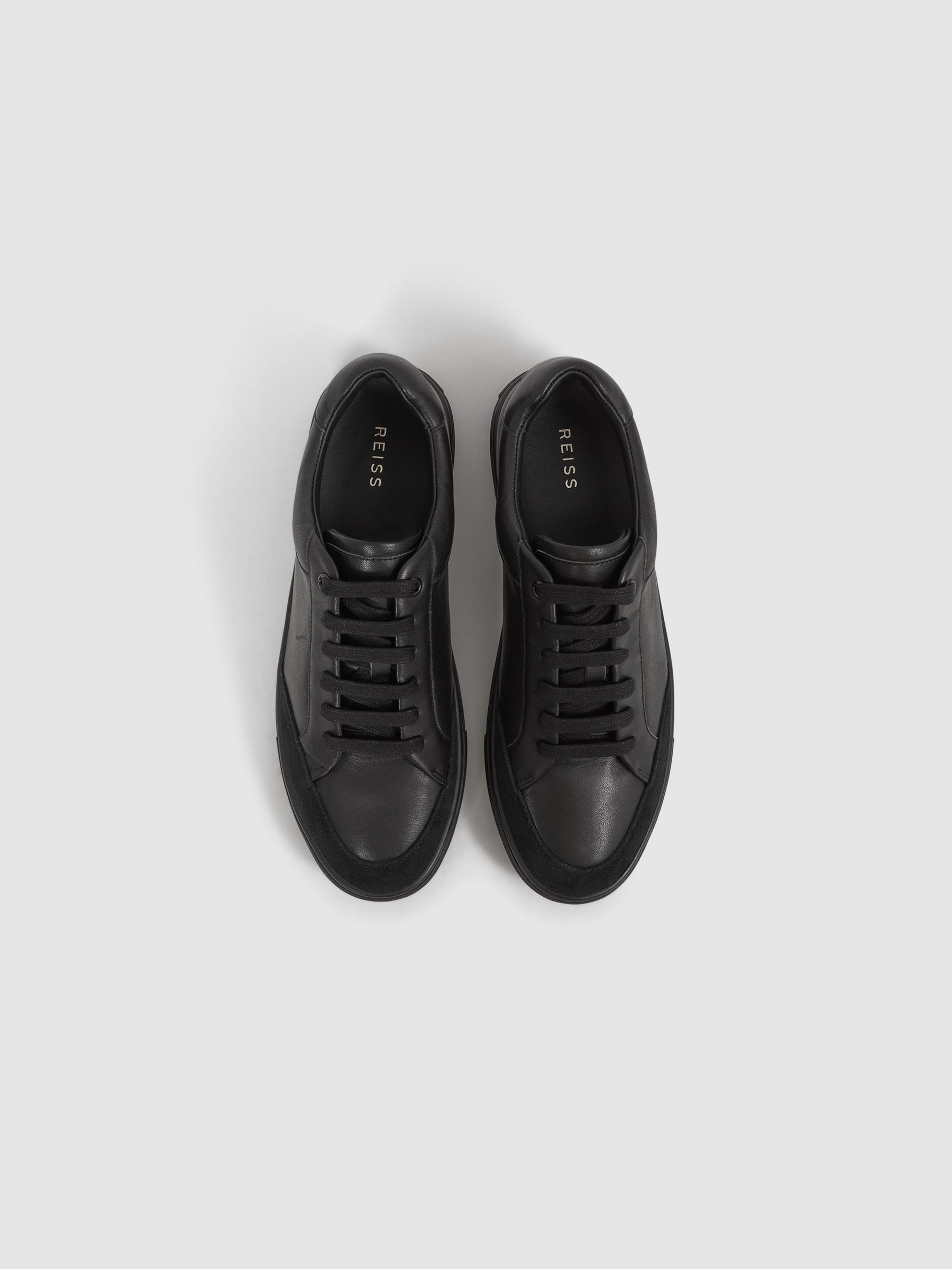Leather Low Top Trainers in All Black - Image 3 of 5