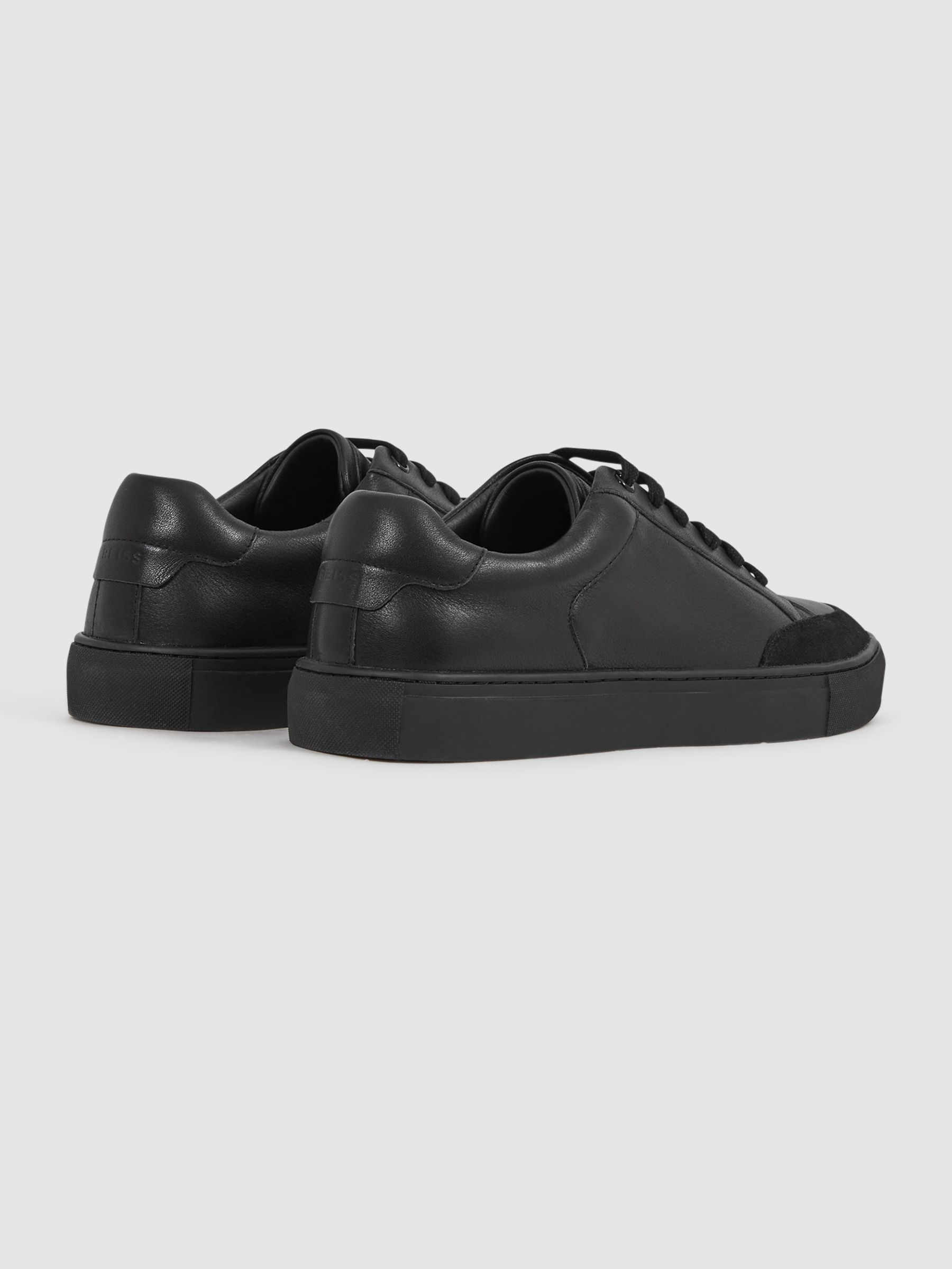 Leather Low Top Trainers in All Black - Image 4 of 5