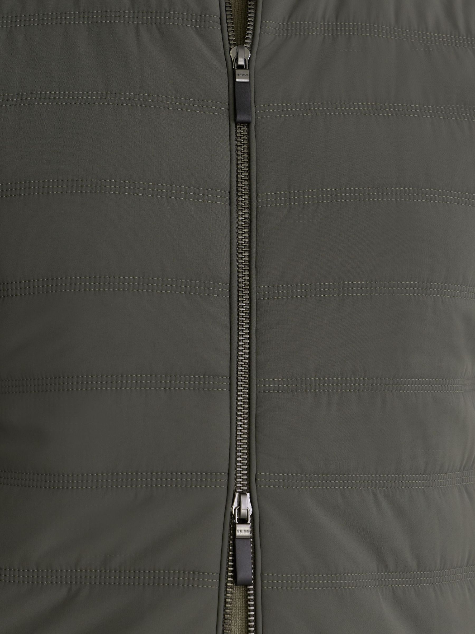 Quilted Funnel-Neck Knitted Gilet in Army Green - Image 5 of 8