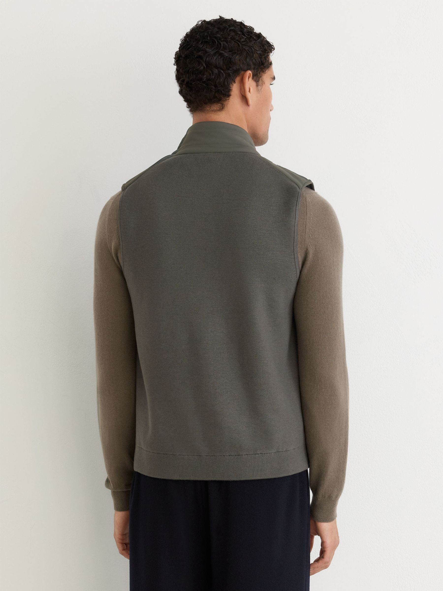 Quilted Funnel-Neck Knitted Gilet in Army Green - Image 6 of 8