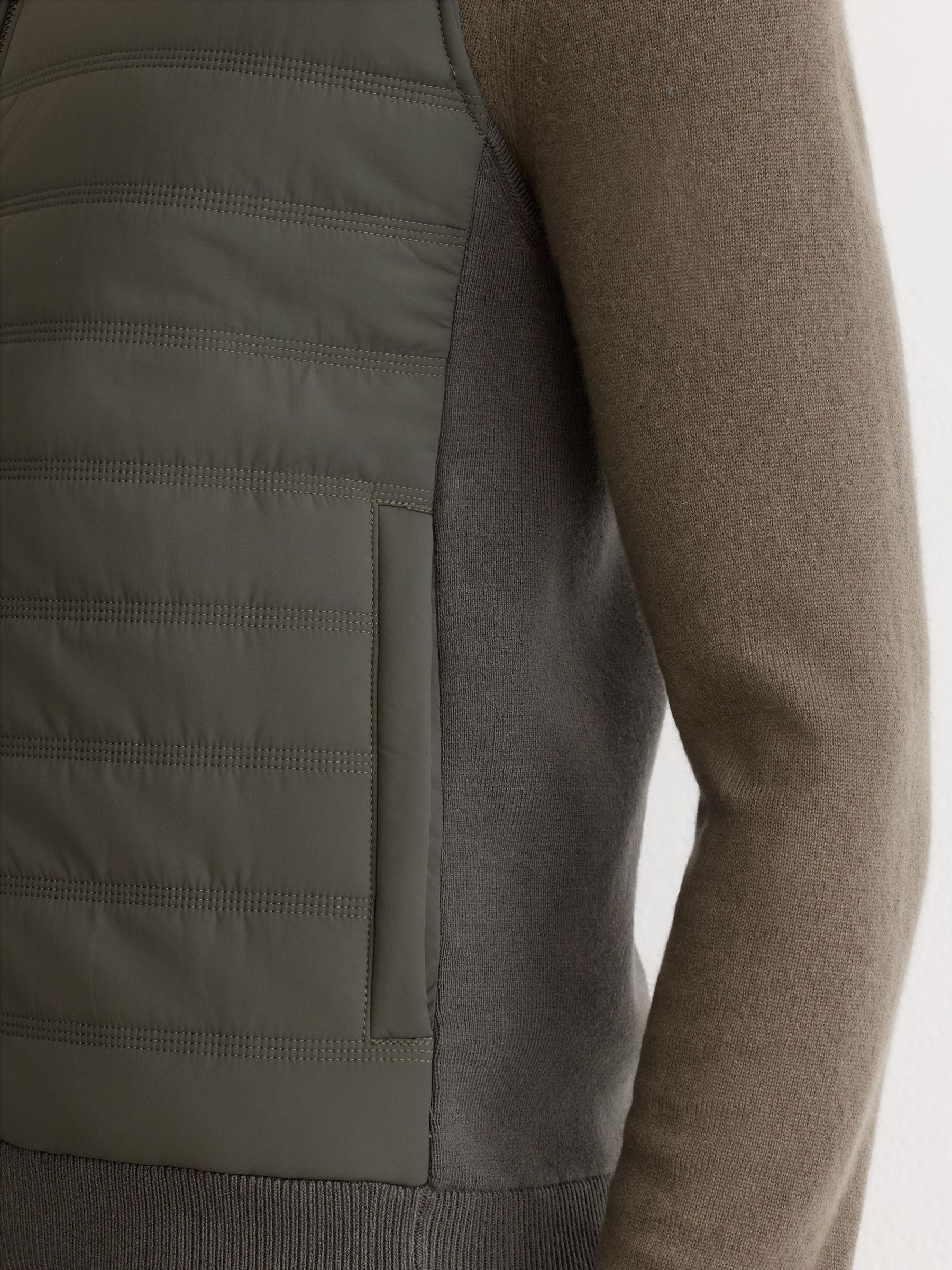 Quilted Funnel-Neck Knitted Gilet in Army Green - Image 7 of 8