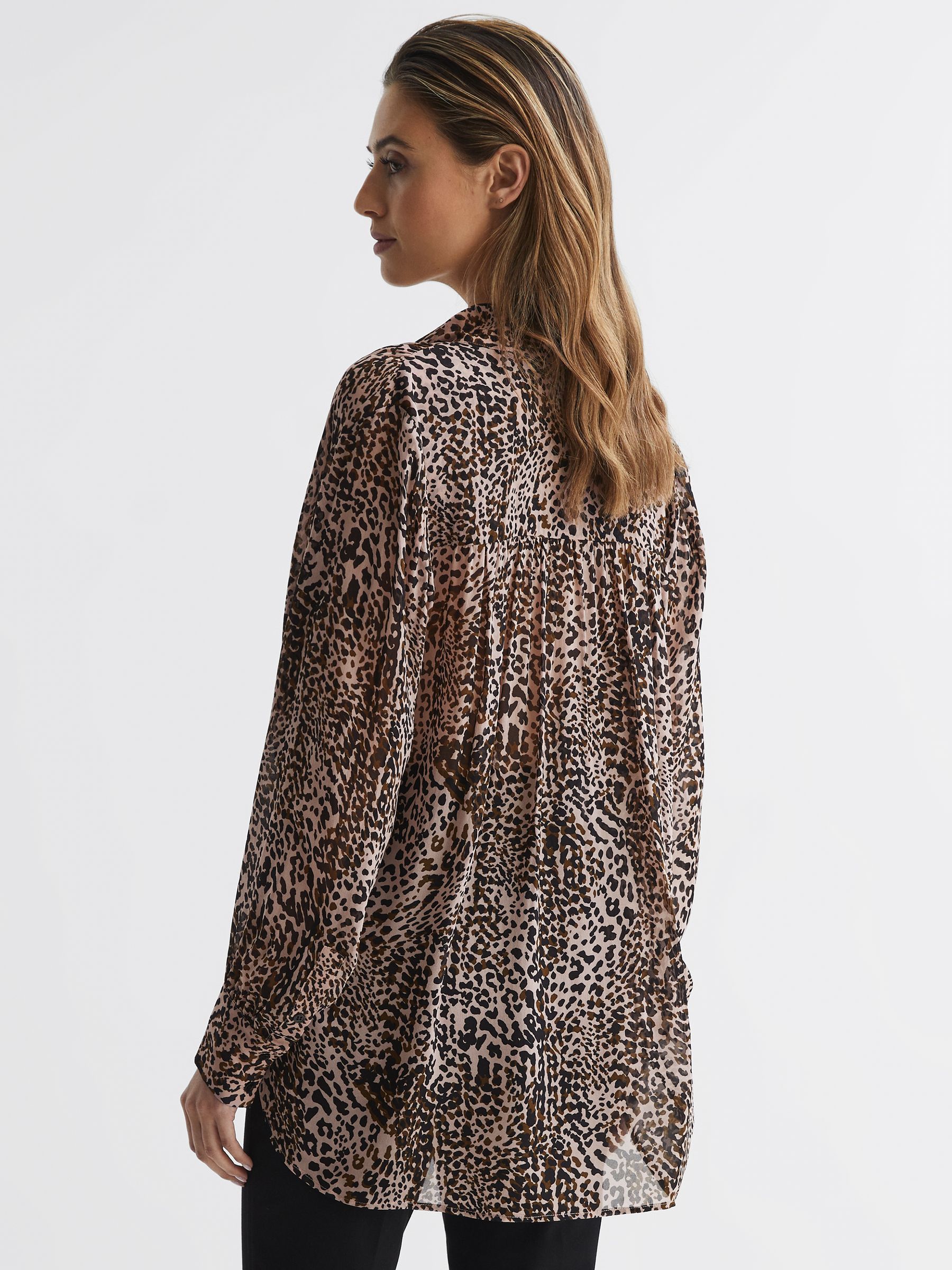 Animal Print Neck Tie Blouse in Brown - Image 5 of 5