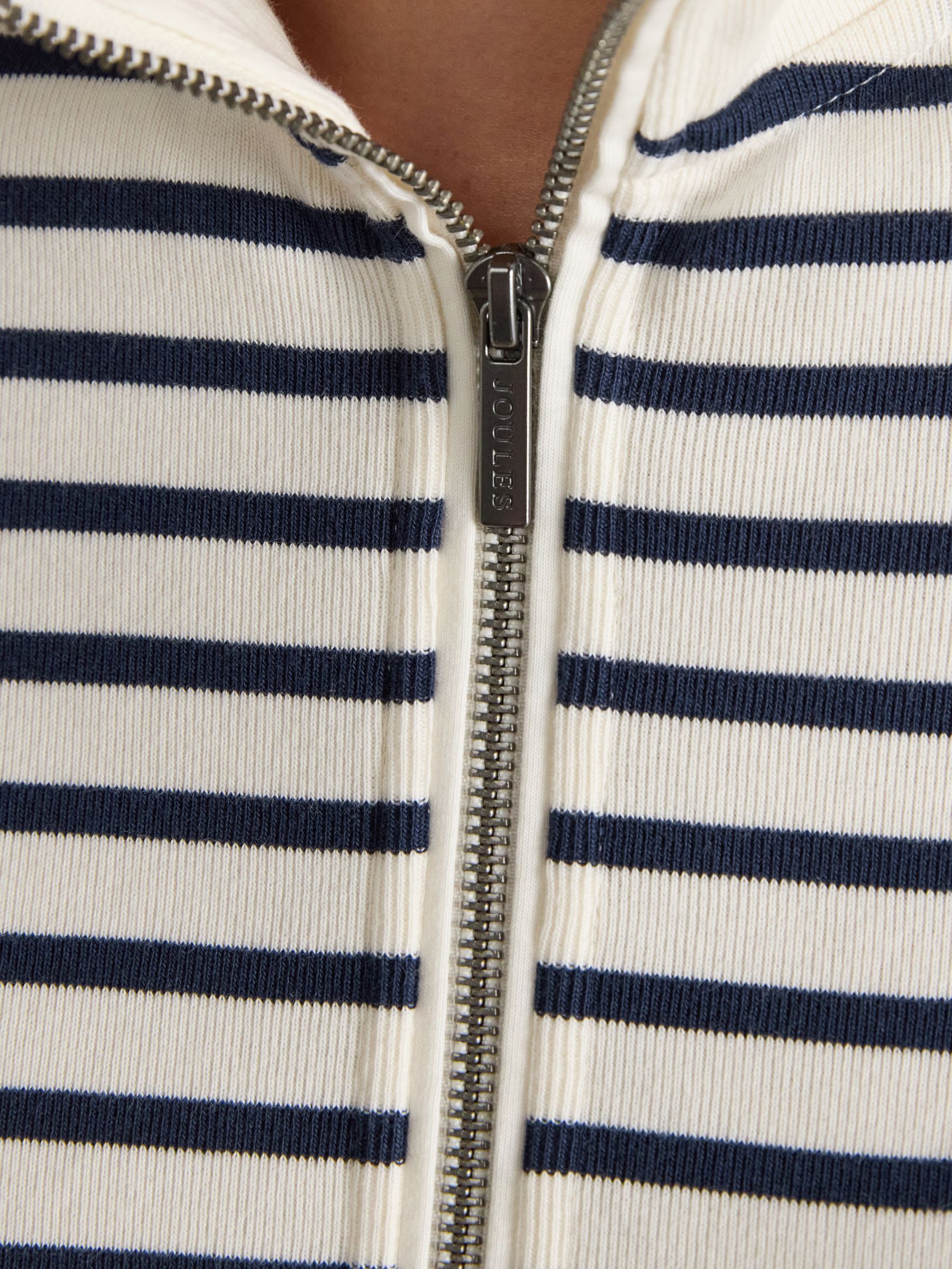 Cream/Navy 100% Cotton Ribbed Jersey Collared Half Zip Sweatshirt - Image 6 of 7