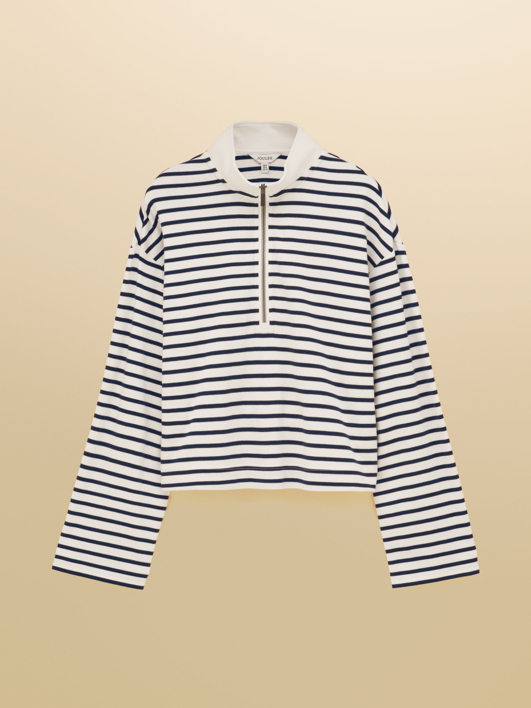 Cream/Navy 100% Cotton Ribbed Jersey Collared Half Zip Sweatshirt - Image 7 of 7