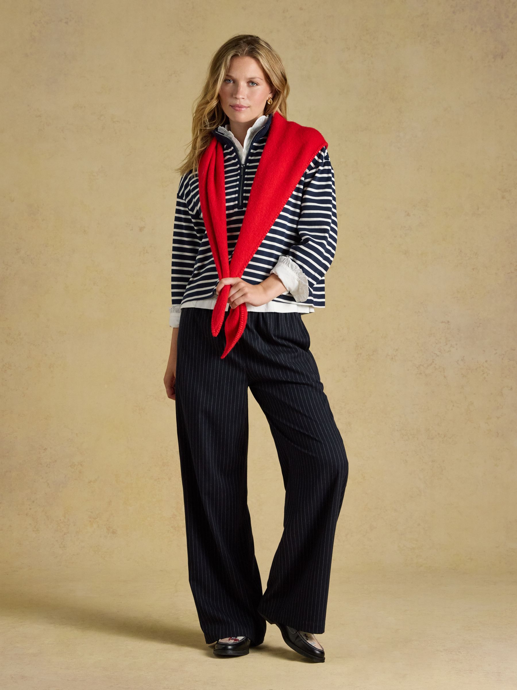 Navy/Cream 100% Cotton Ribbed Jersey Collared Half Zip Sweatshirt - Image 3 of 6