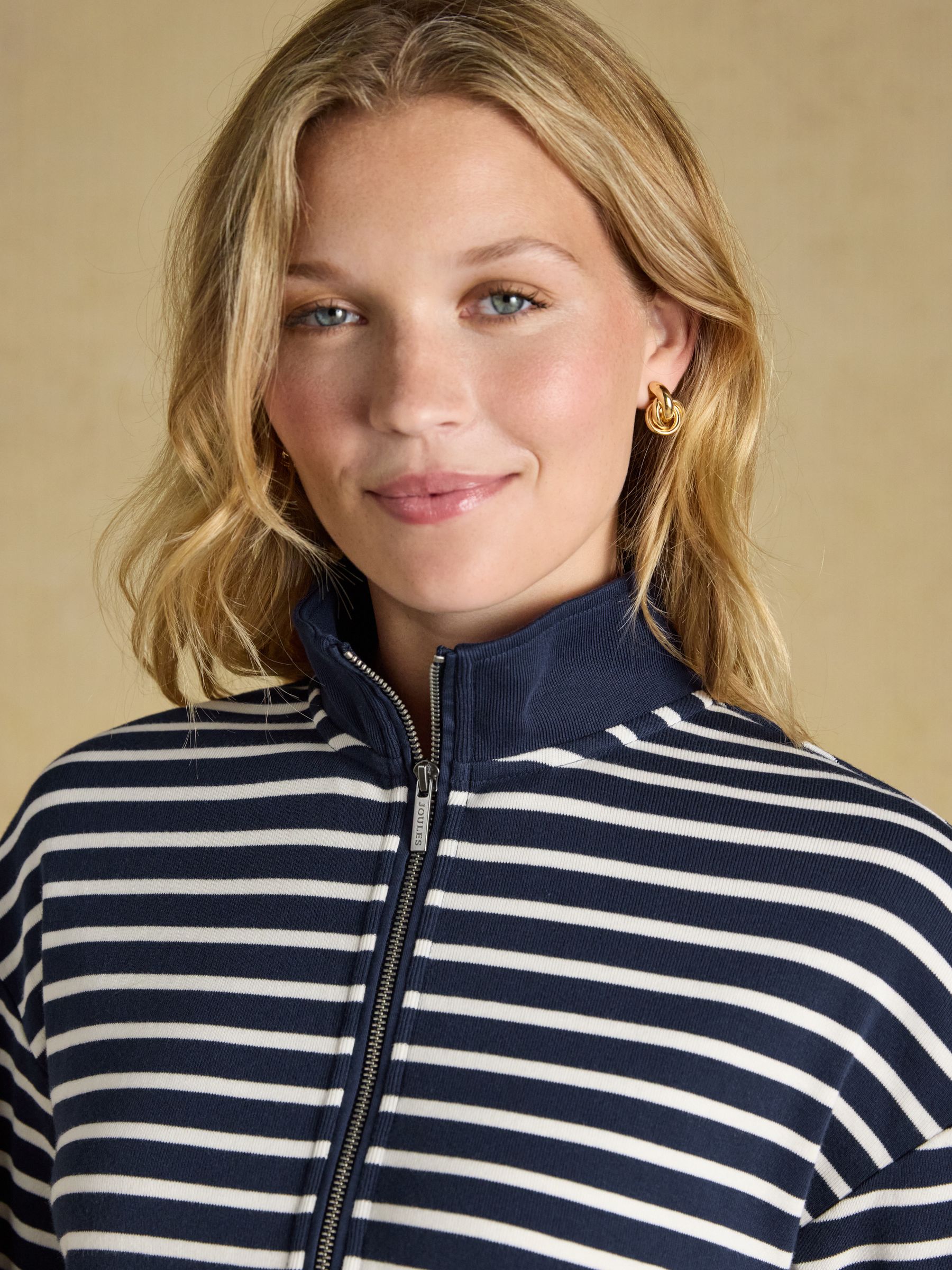 Navy/Cream 100% Cotton Ribbed Jersey Collared Half Zip Sweatshirt - Image 4 of 6