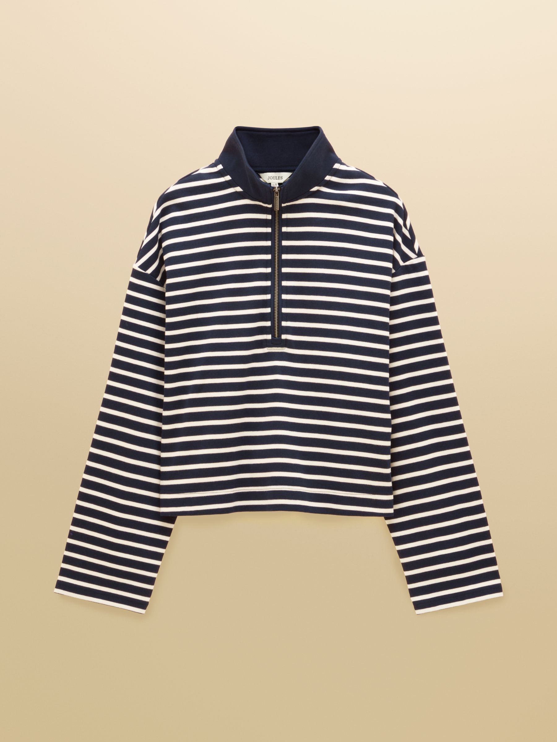 Navy/Cream 100% Cotton Ribbed Jersey Collared Half Zip Sweatshirt - Image 6 of 6 Navy/Cream 100% Cotton Ribbed Jersey Collared Half Zip Sweatshirt - Image 6 of 6