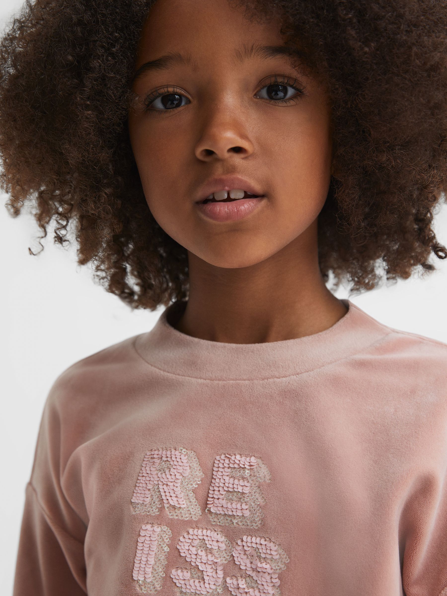 9-13 yrs Velour Sequin Motif Jumper in Pink - Image 1 of 6 9-13 yrs Velour Sequin Motif Jumper in Pink - Image 1 of 6