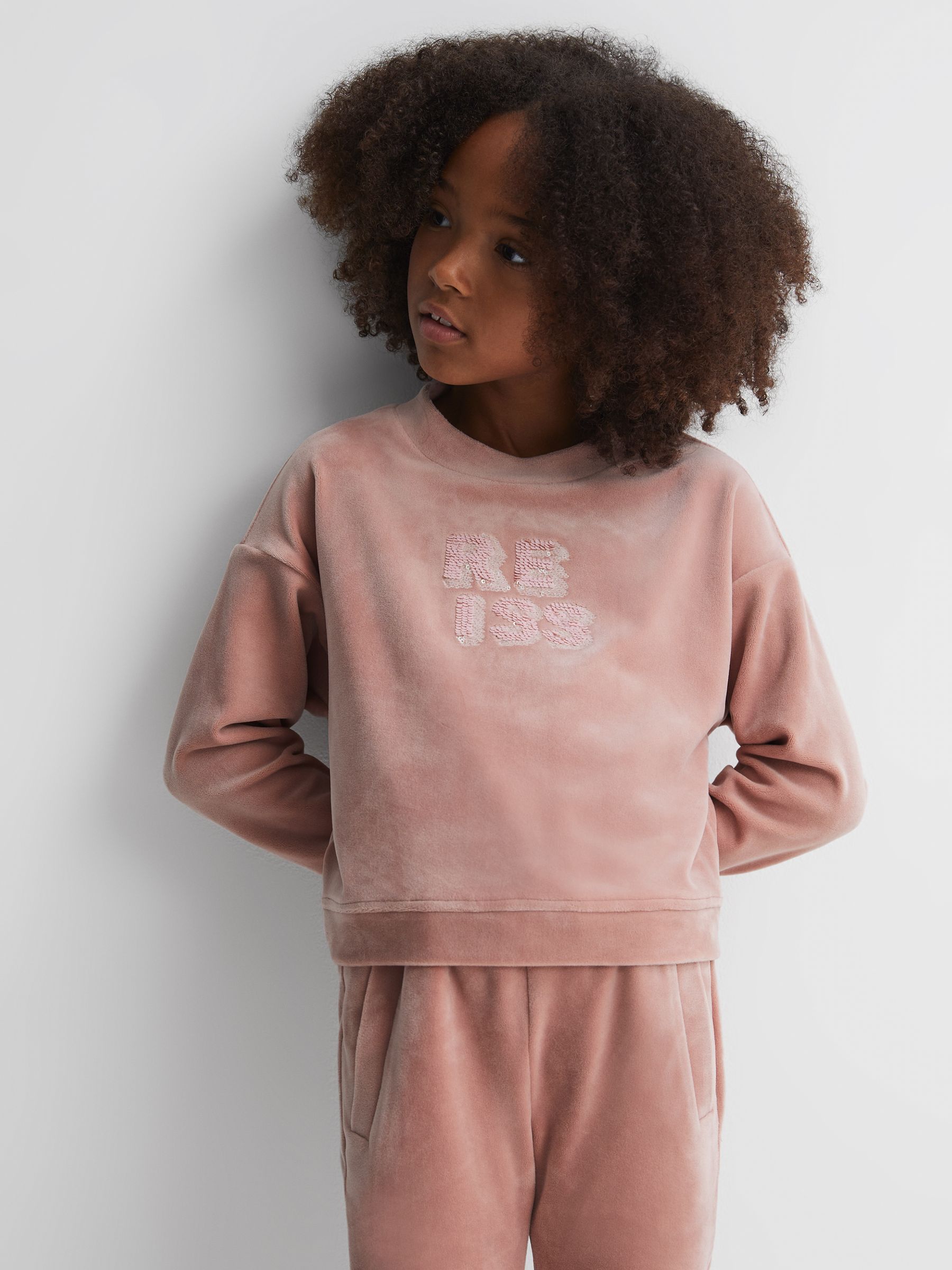 9-13 yrs Velour Sequin Motif Jumper in Pink - Image 4 of 6