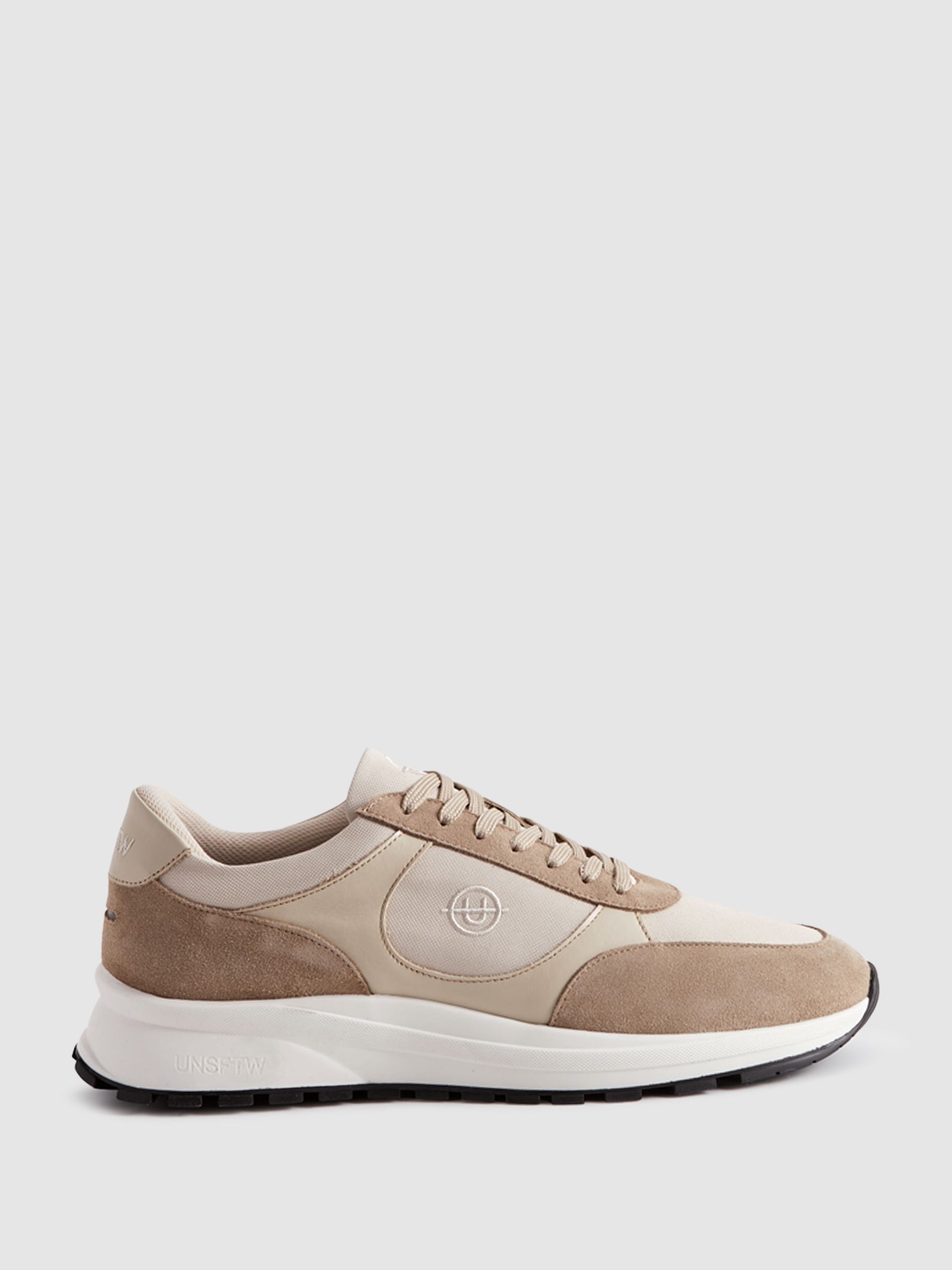 Unseen Suede Leather Plemont Trainers in Taupe/White - Image 1 of 5