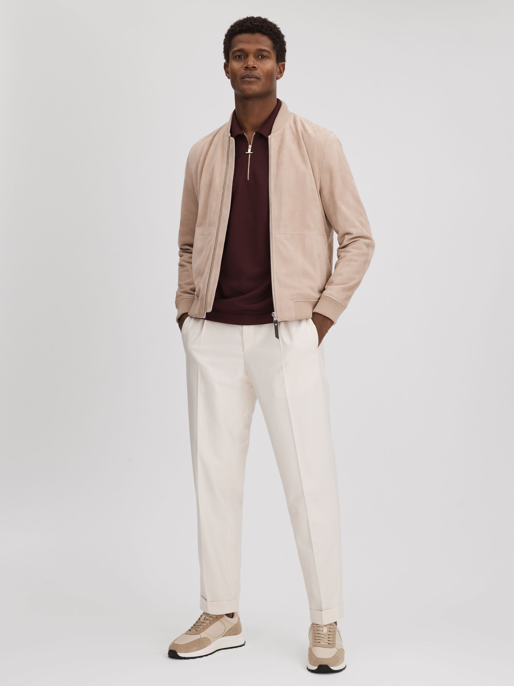 Unseen Suede Leather Plemont Trainers in Taupe/White - Image 2 of 5