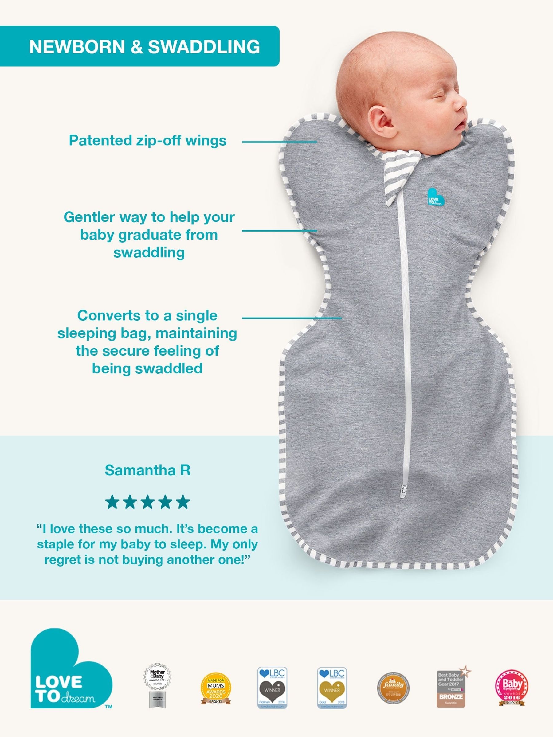 Grey Love To Dream Swaddle Up™ Cotton Original - Image 9 of 9