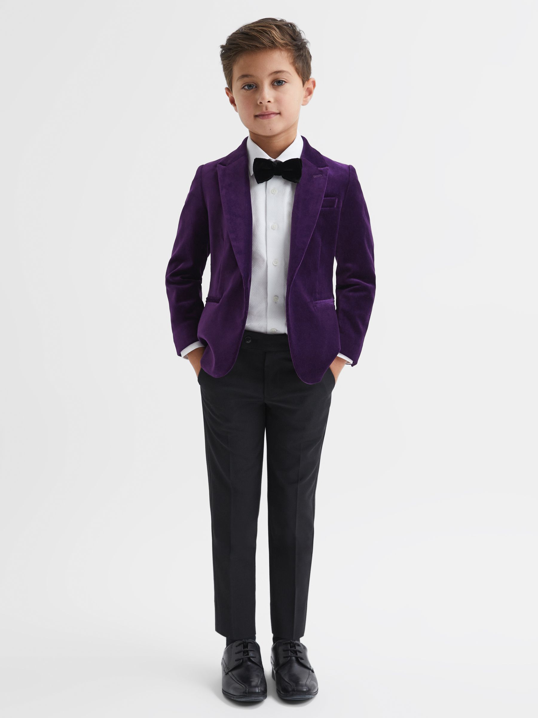 Slim Fit Velvet Single Breasted Blazer in Purple - Image 3 of 6