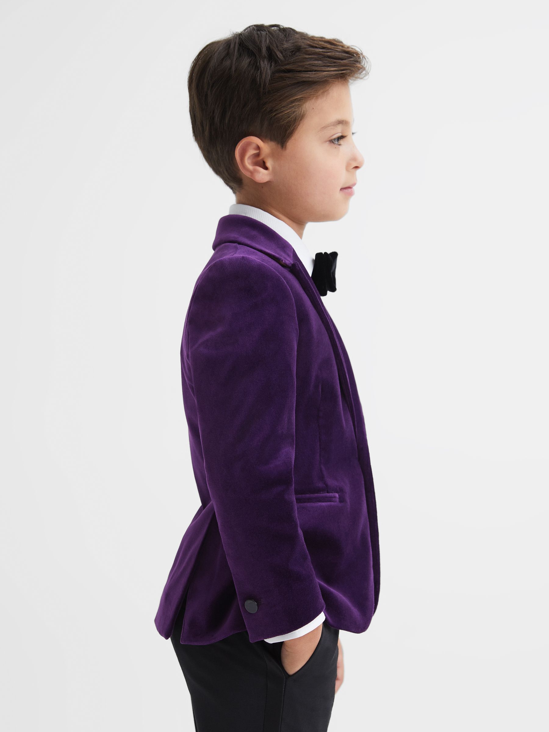 Slim Fit Velvet Single Breasted Blazer in Purple - Image 4 of 6