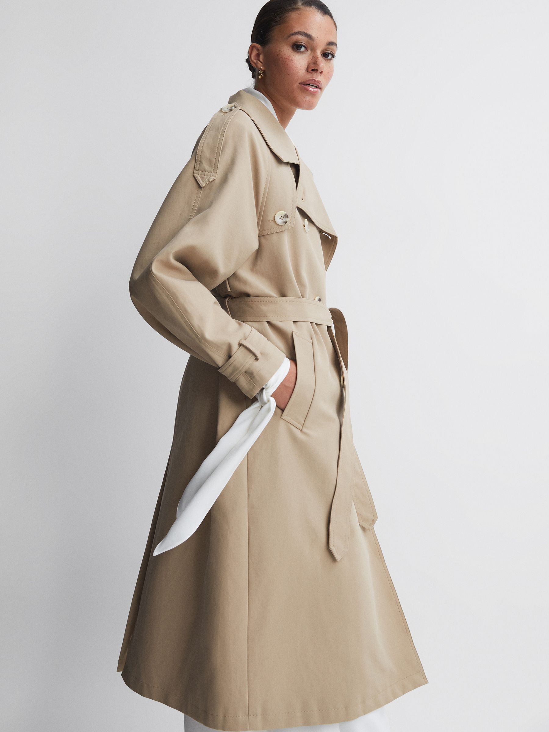 Meotine Mid Length Trench Coat in Beige - Image 1 of 7